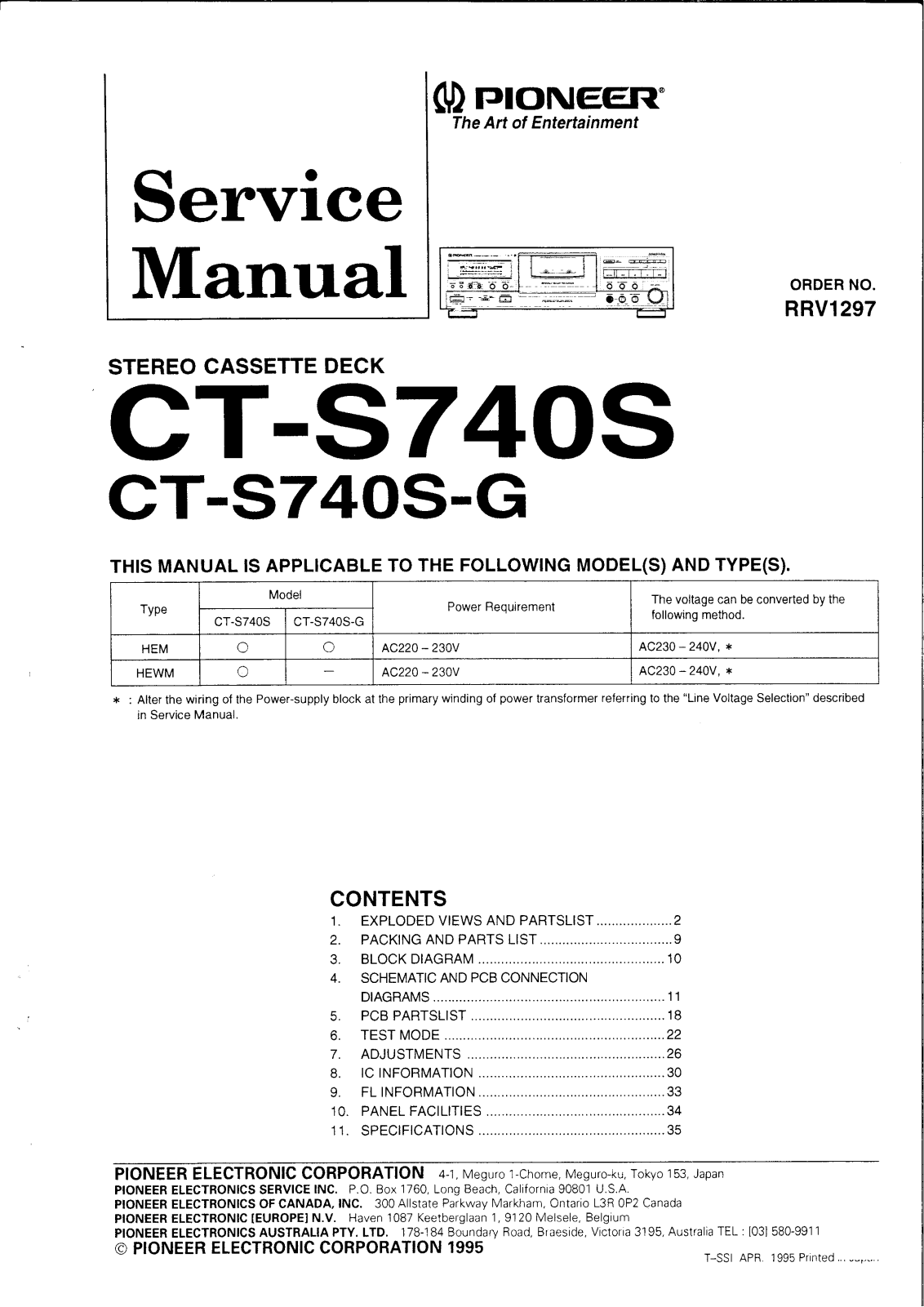 Pioneer CTS-740-S, CTS-740-SG Service manual