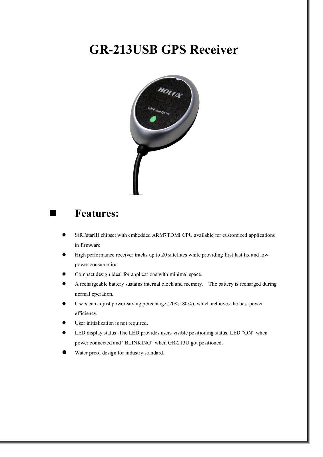 Holux GR-213USB DATASHEET