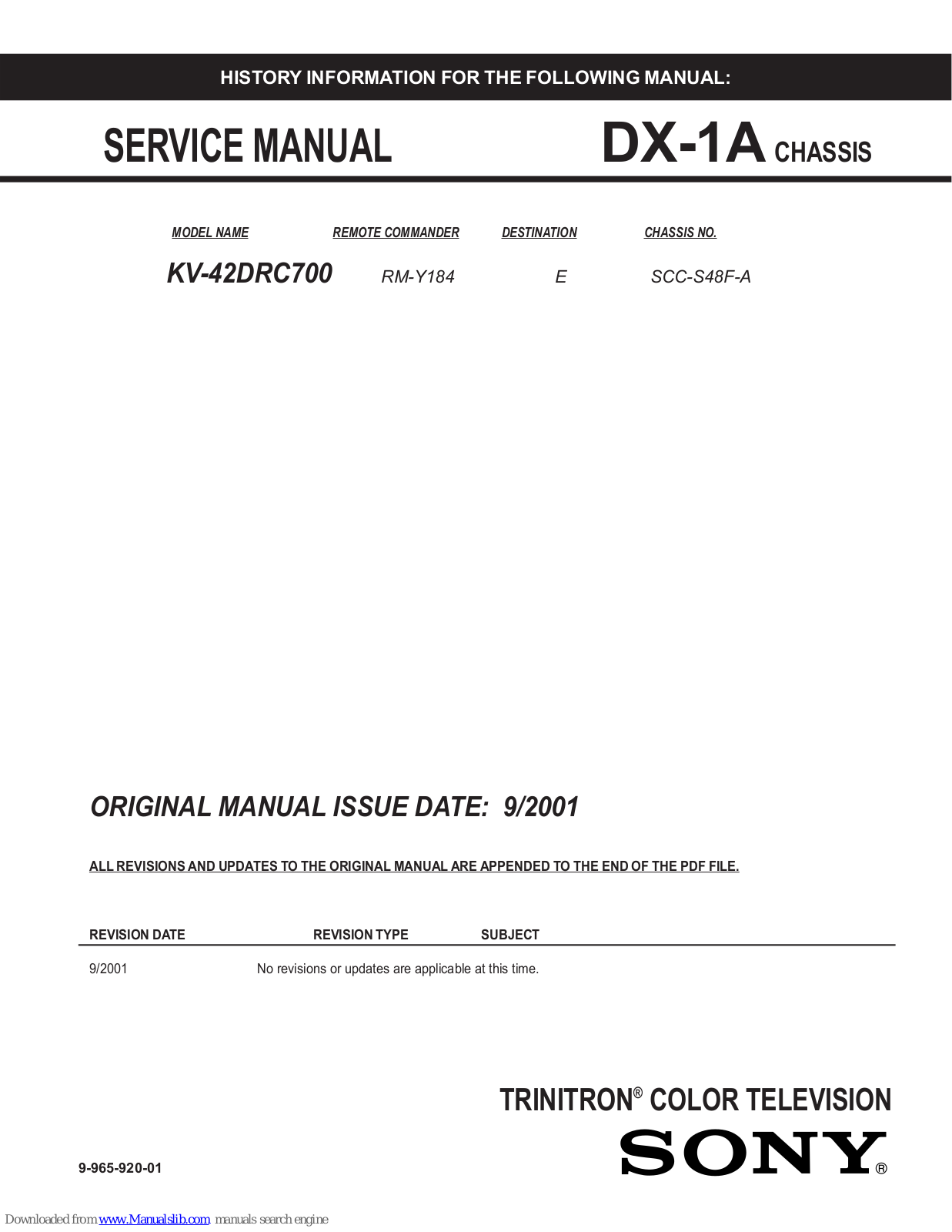 Sony TRINITRON KV-42DRC700 Service Manual