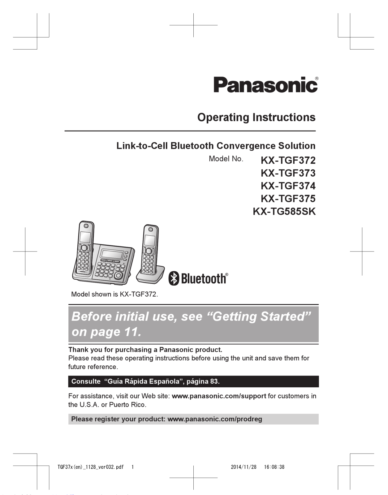 Panasonic KX-TGF372 operating instructions manual