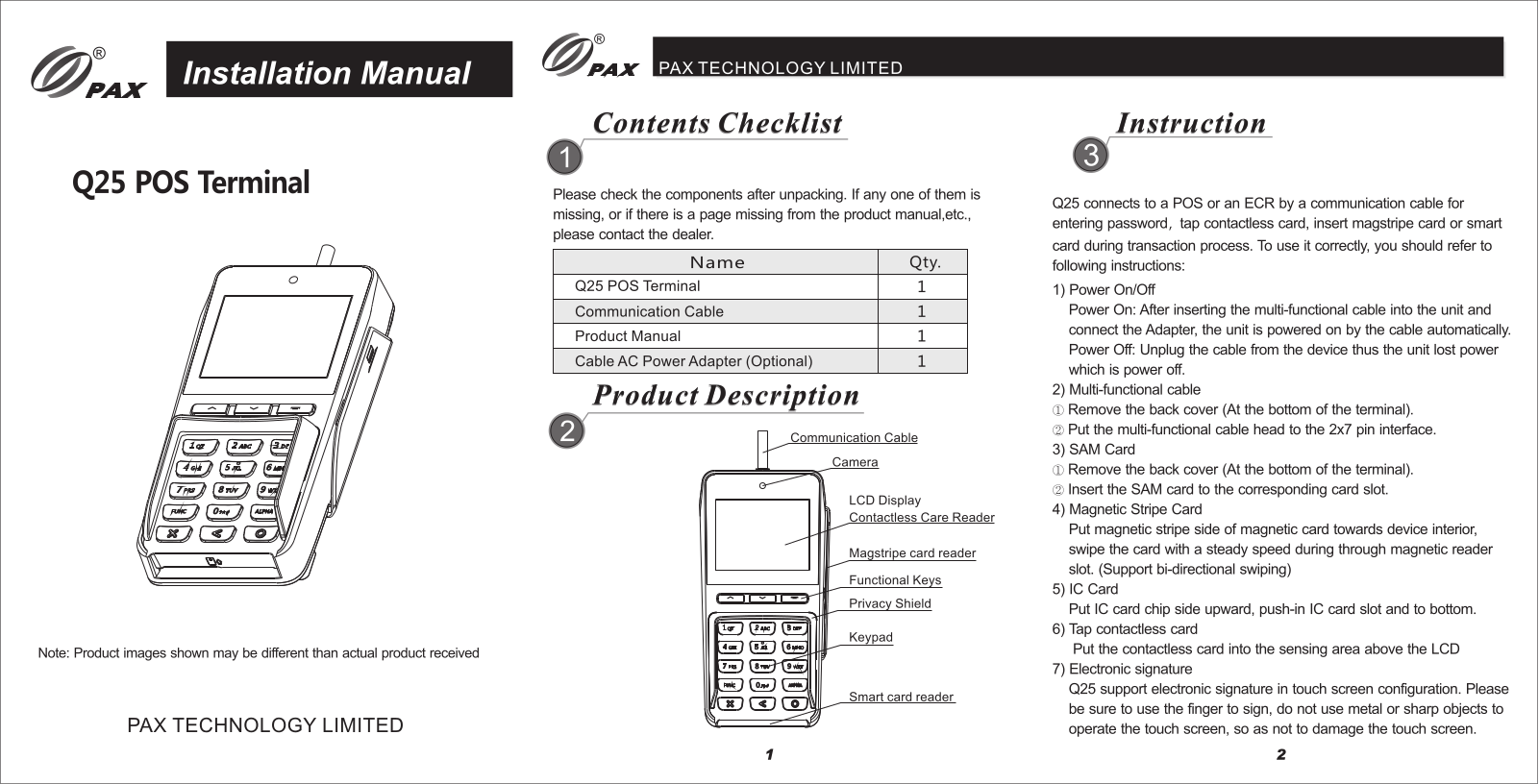PAX Technology Q25LWT User Manual