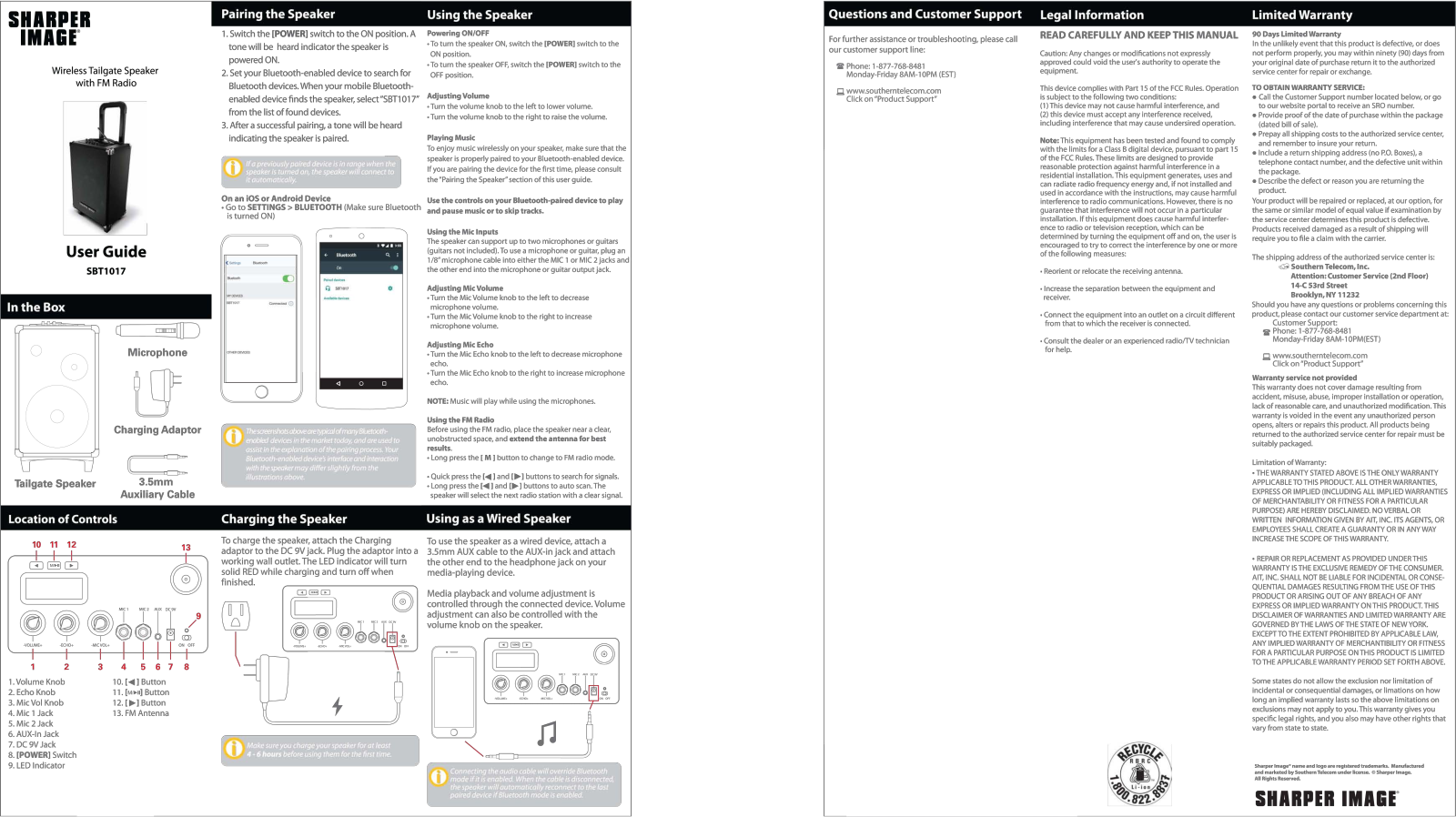 Sharper image SBT1017 User Manual