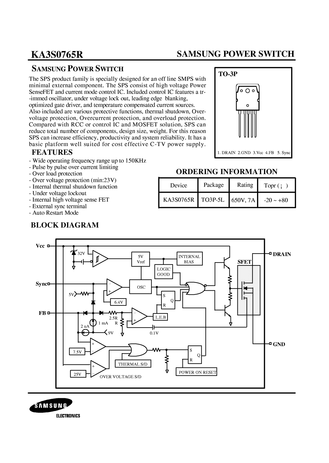 Samsung KA3S0765R Datasheet