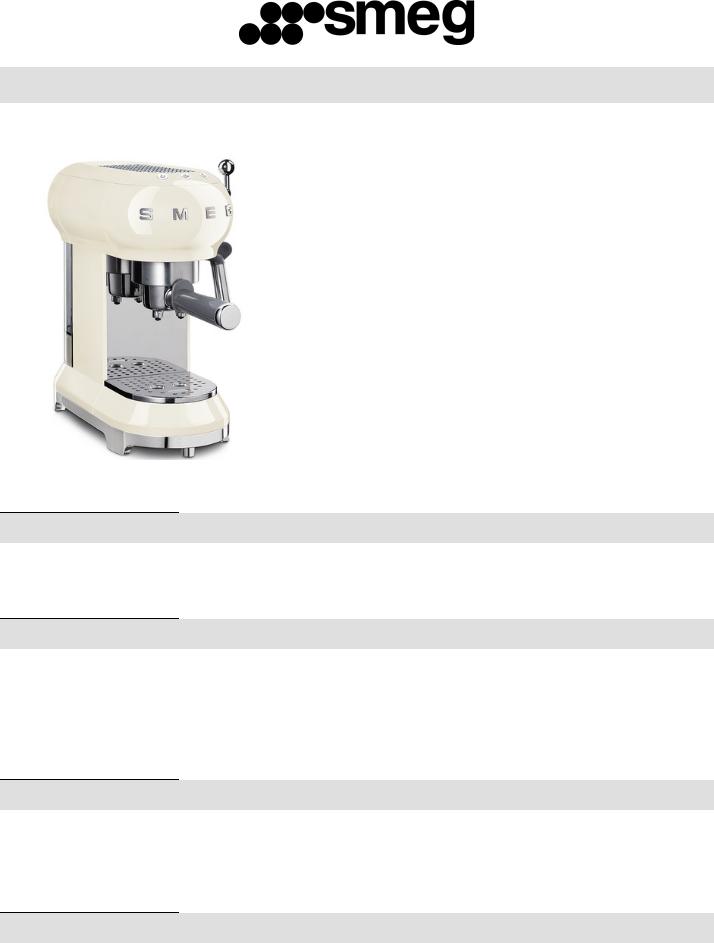 Smeg ECF01CRUS Product Information Sheet