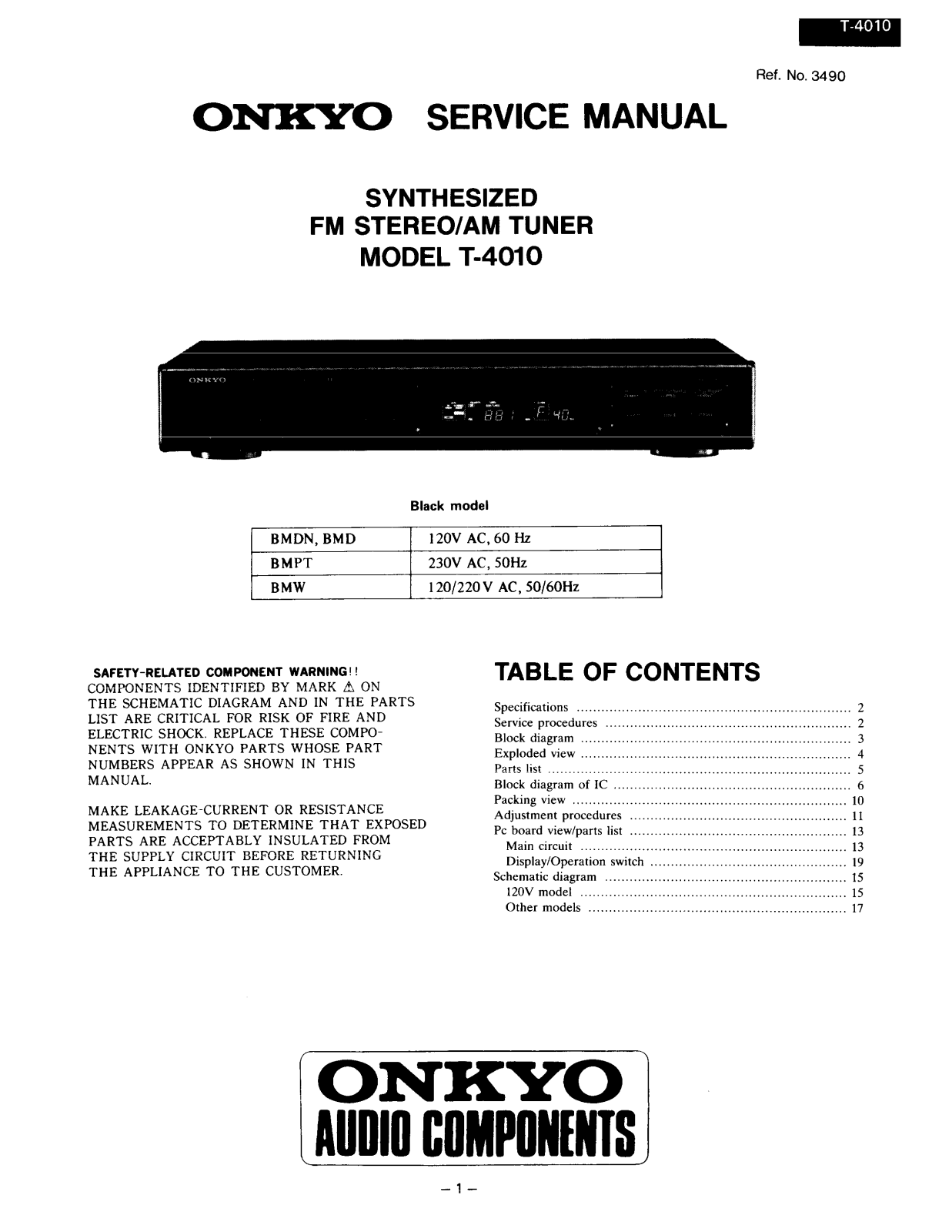 Onkyo T-4010 Service Manual