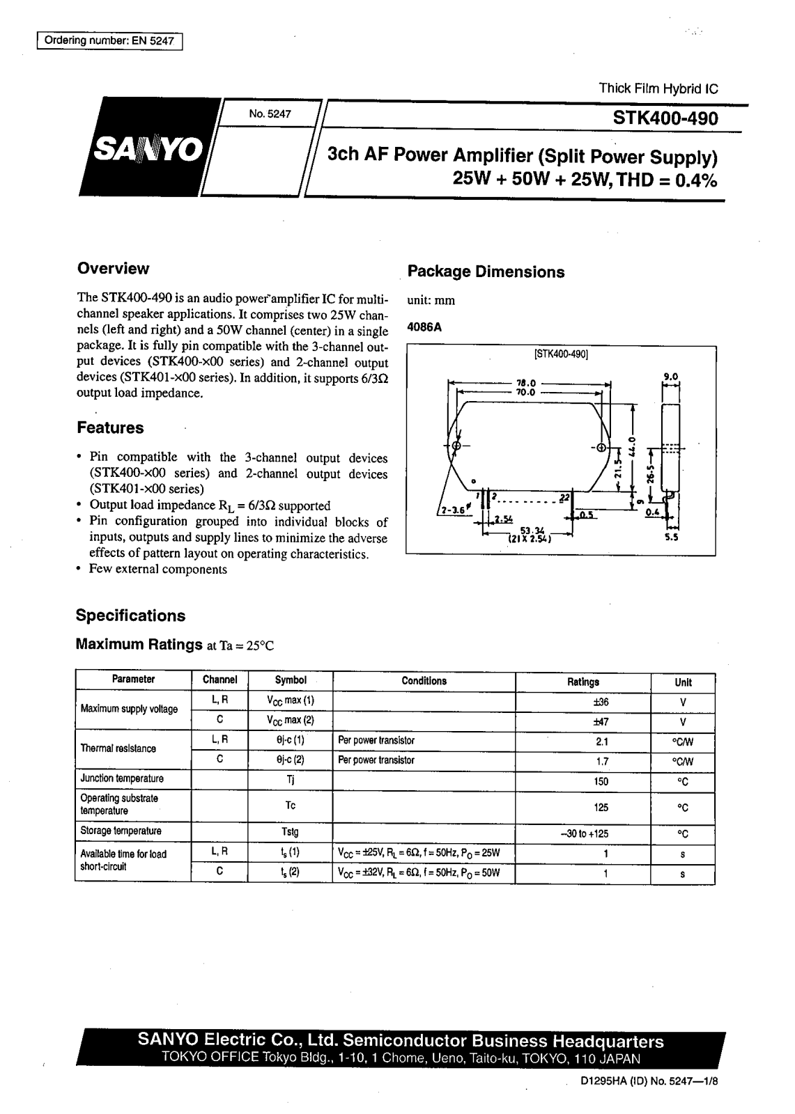 SANYO STK400-490 Datasheet