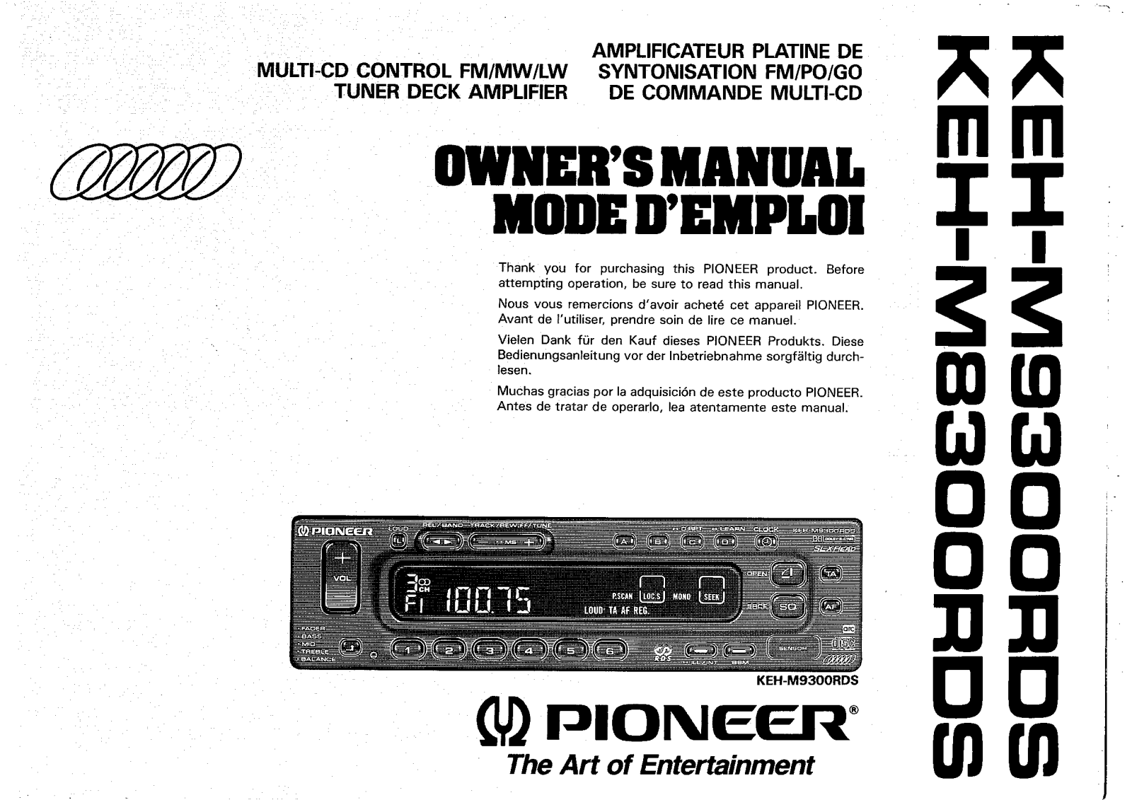PIONEER KEH-M8300RDS, KEH-M9300RDS User Manual