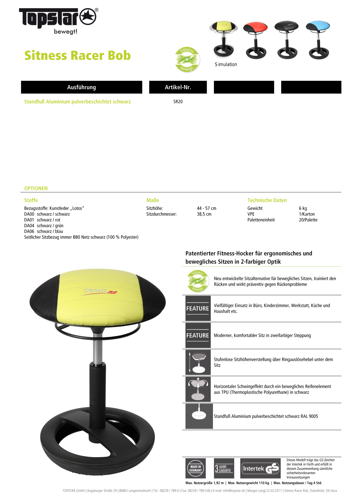 TOPSTAR Sitness Racer Bob Service Manual