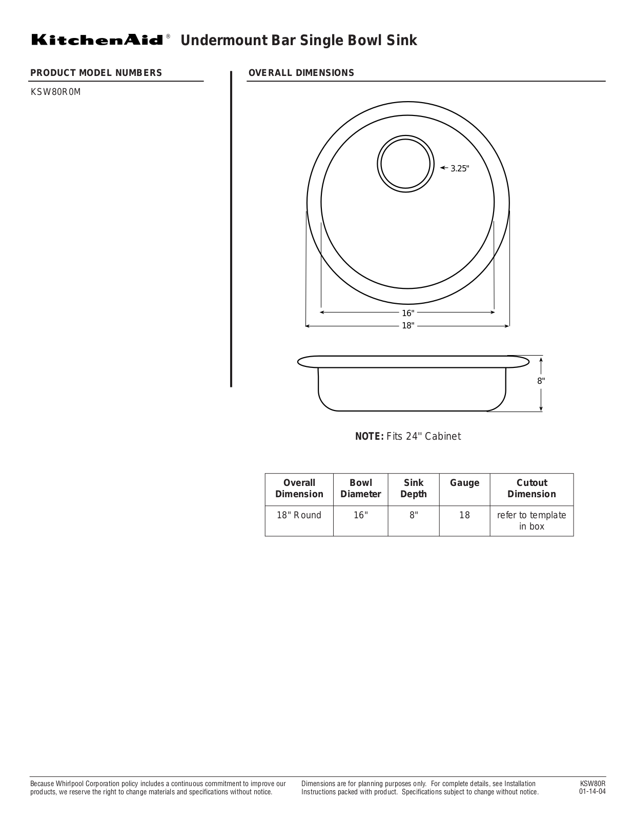 KitchenAid KSW80R User Manual