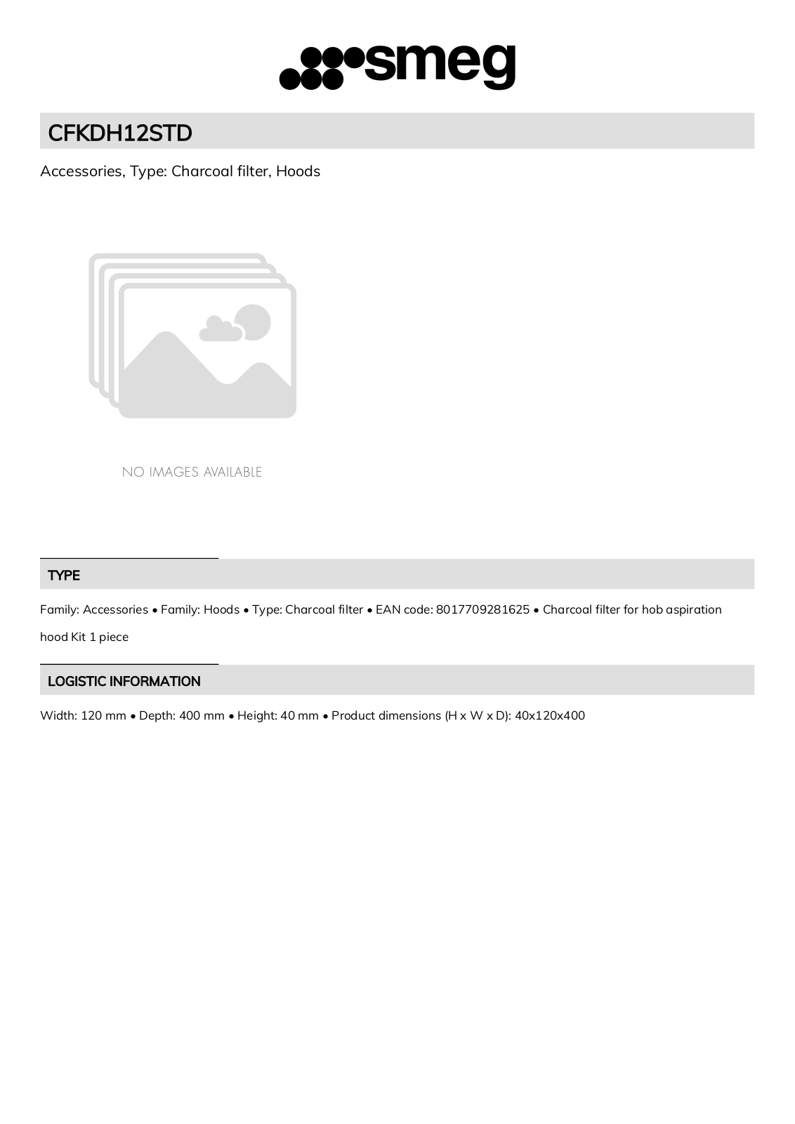 Smeg CFKDH12STD Technical sheet