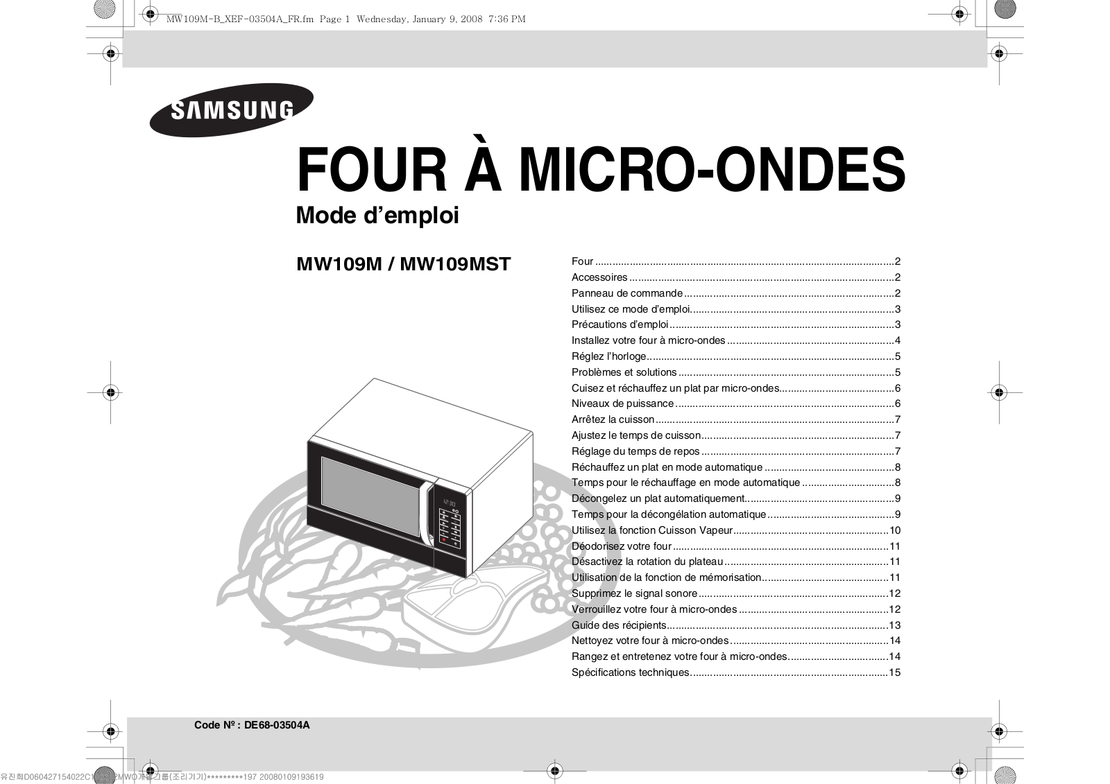 SAMSUNG MW109M-S User Manual