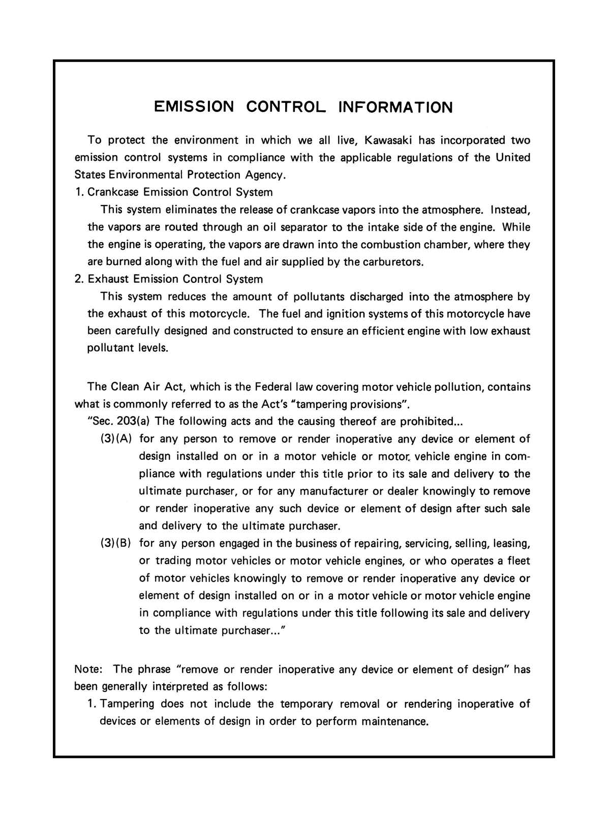Kawasaki KZ1300-A1, KZ1300-A2 Quick Reference Manual - ManualMachine.com