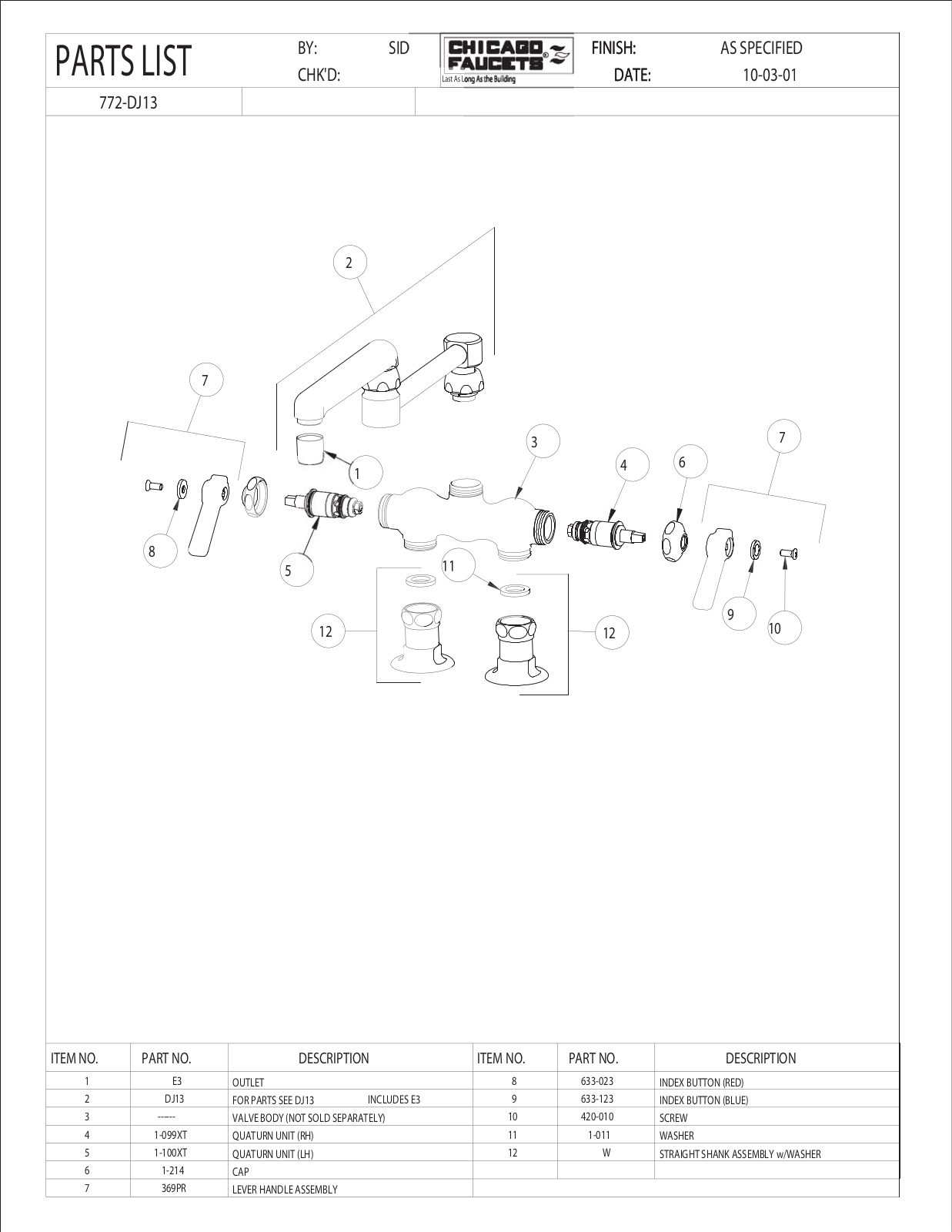 Chicago Faucet 772-DJ13CP Parts List