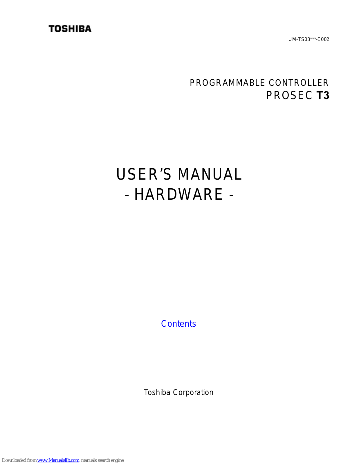 Toshiba Programmable Controller PROSEC T3 User Manual - ManualMachine.com