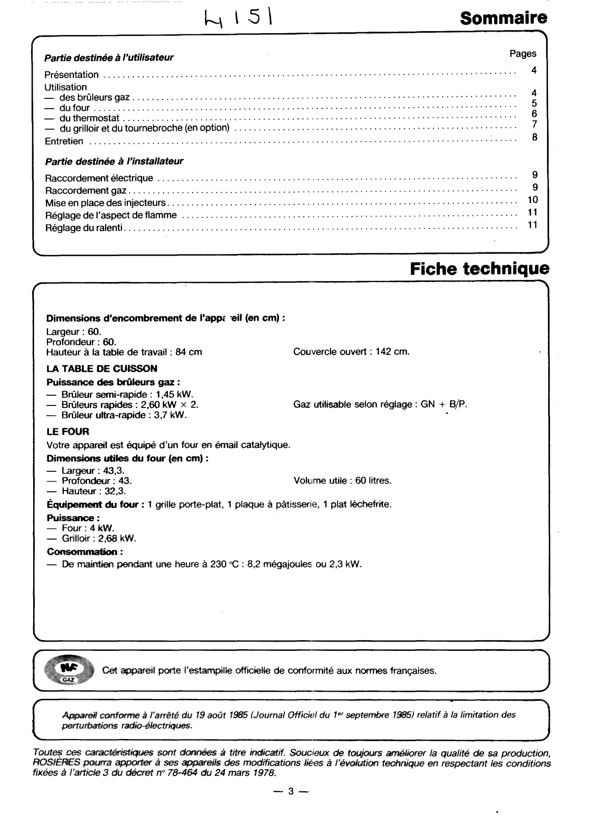 ROSIERES 4151 User Manual