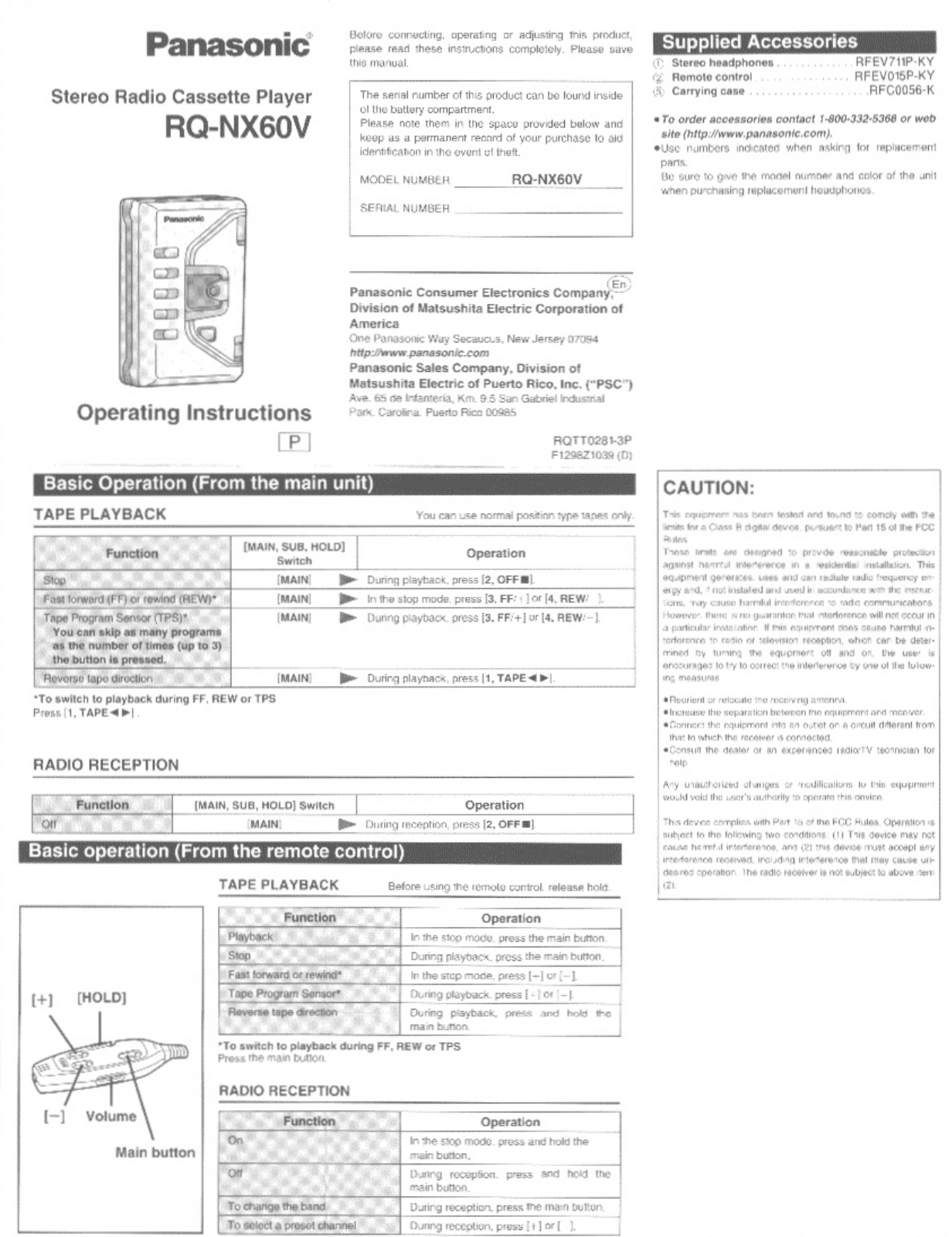 Panasonic RQ-NX60V User Manual