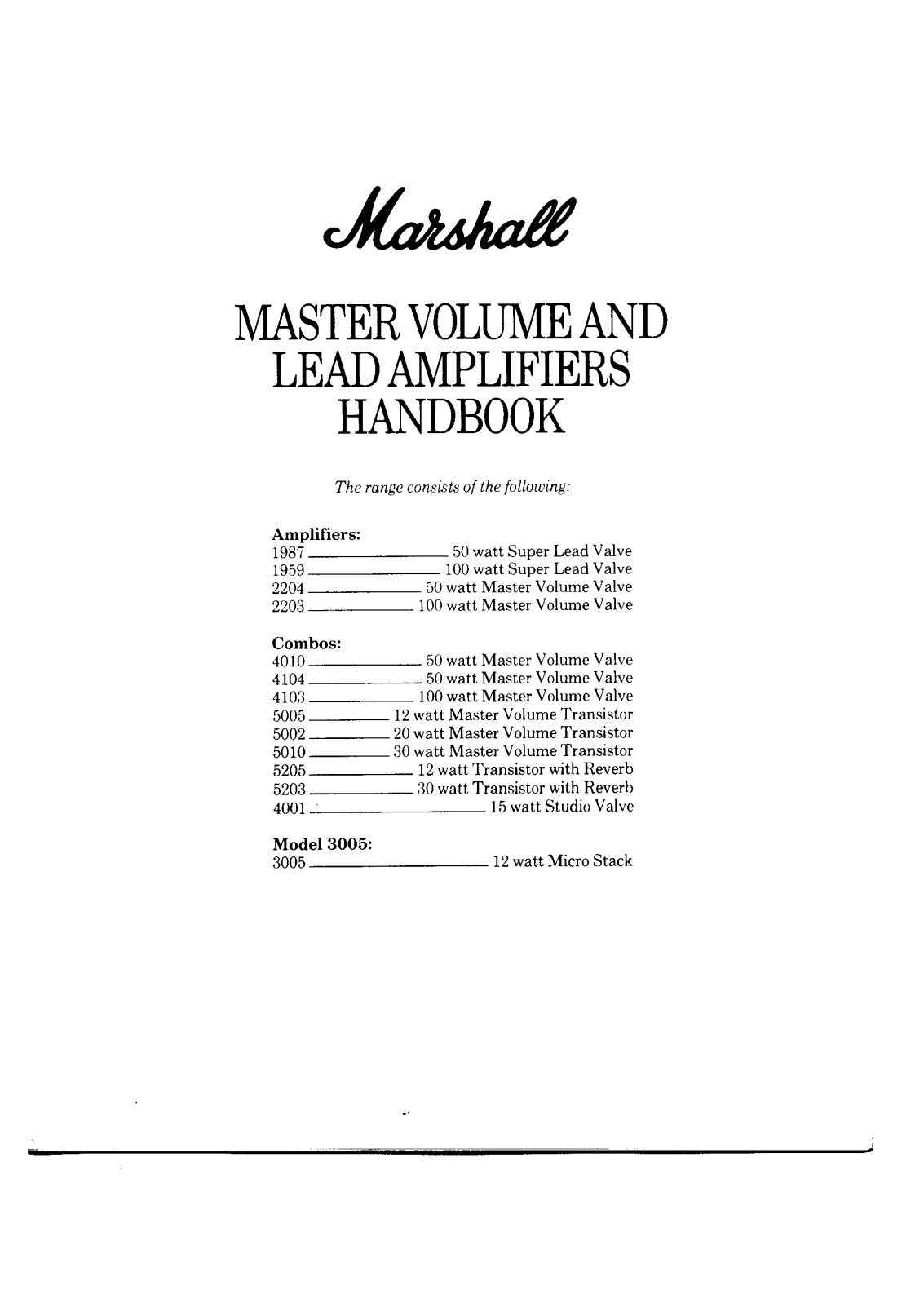 Marshall Amplification Master Volume Handbook