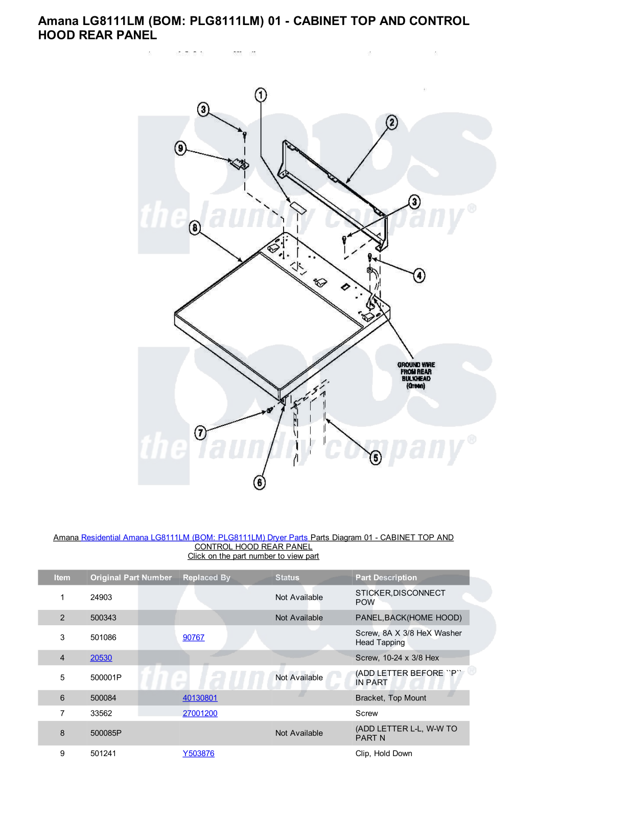 Amana LG8111LM Parts Diagram