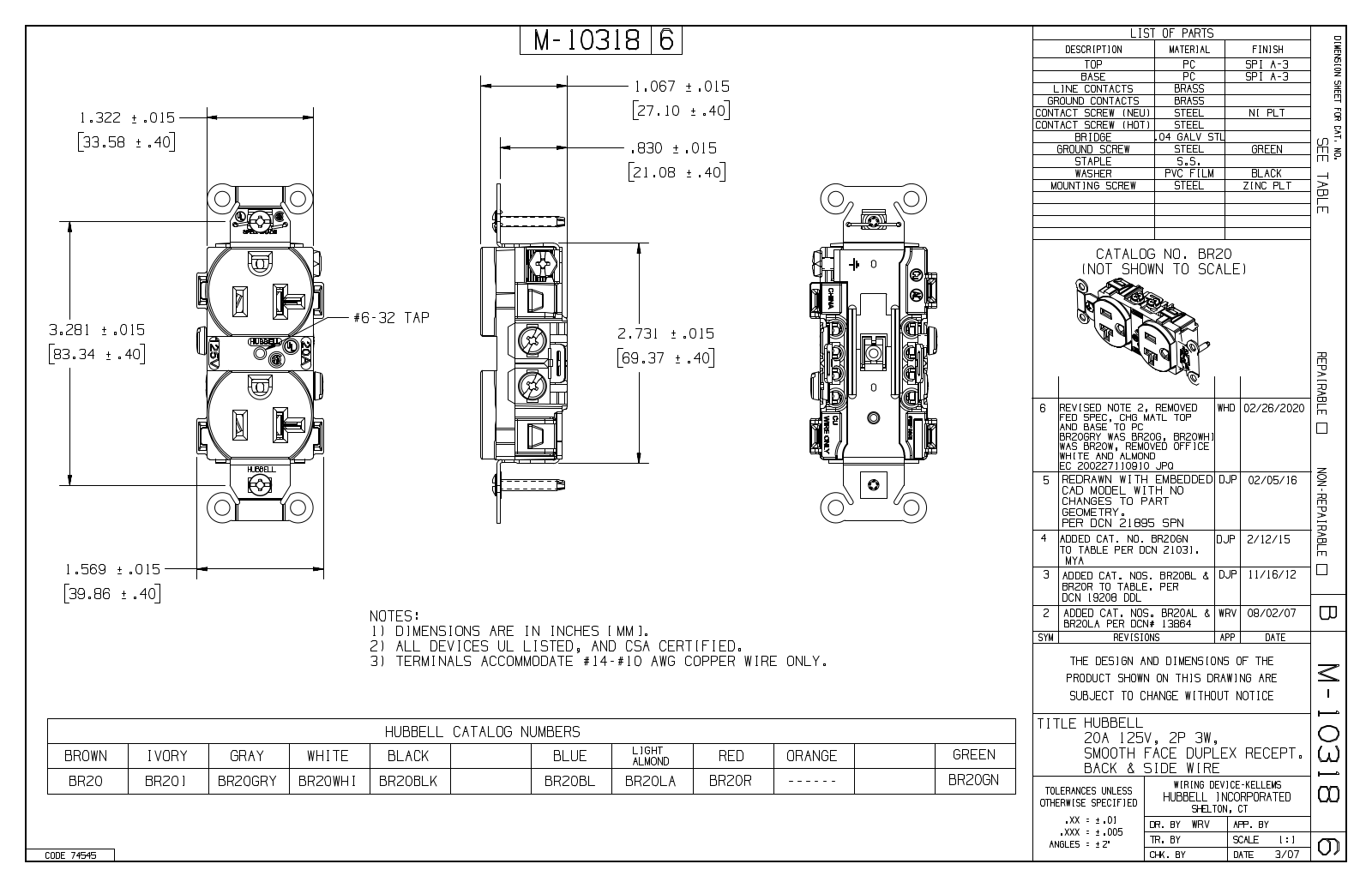 Hubbell BR106LA Reference Drawing