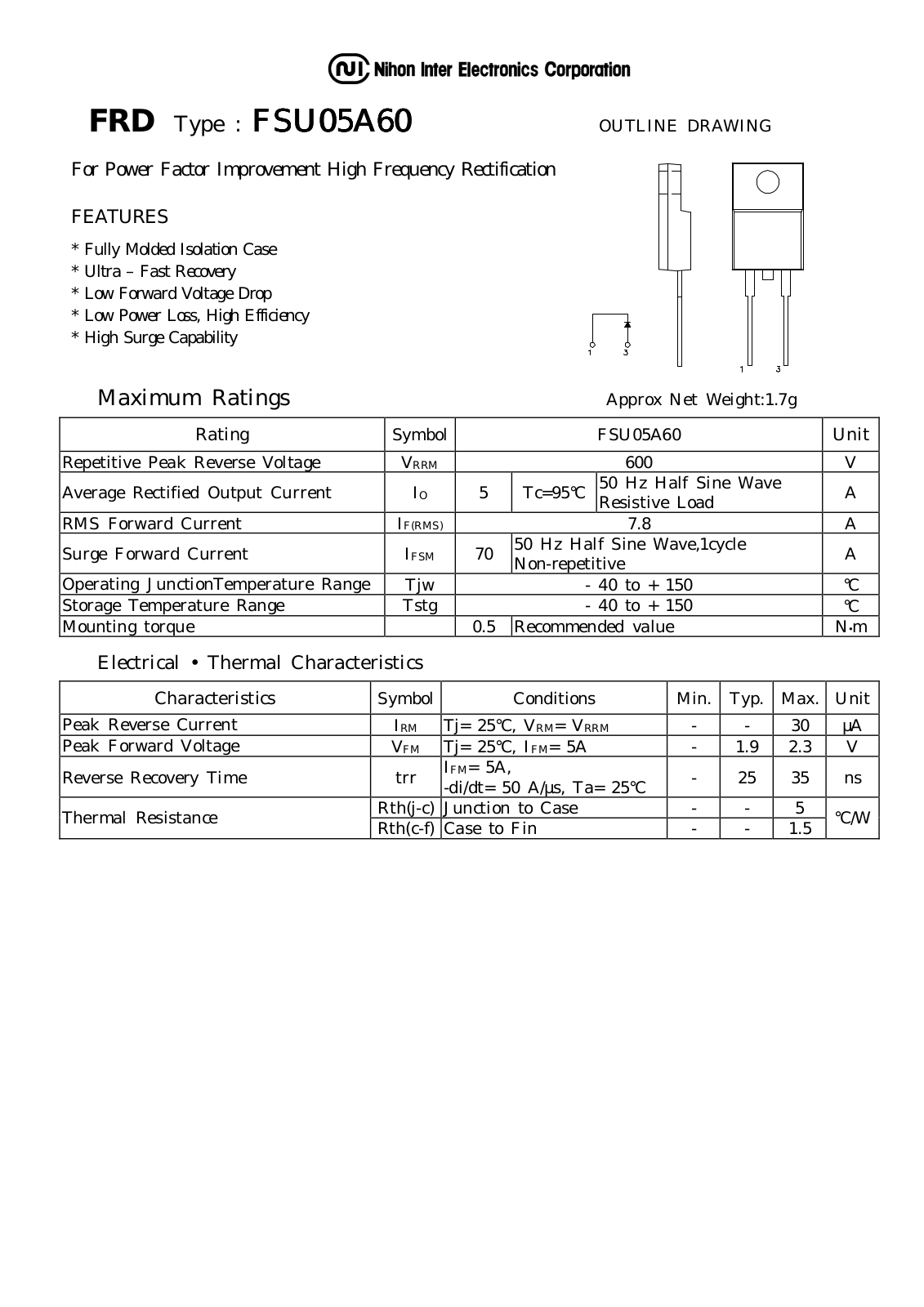 Datasheet FSU05A60 Datasheet (NIHON) - ManualMachine.com