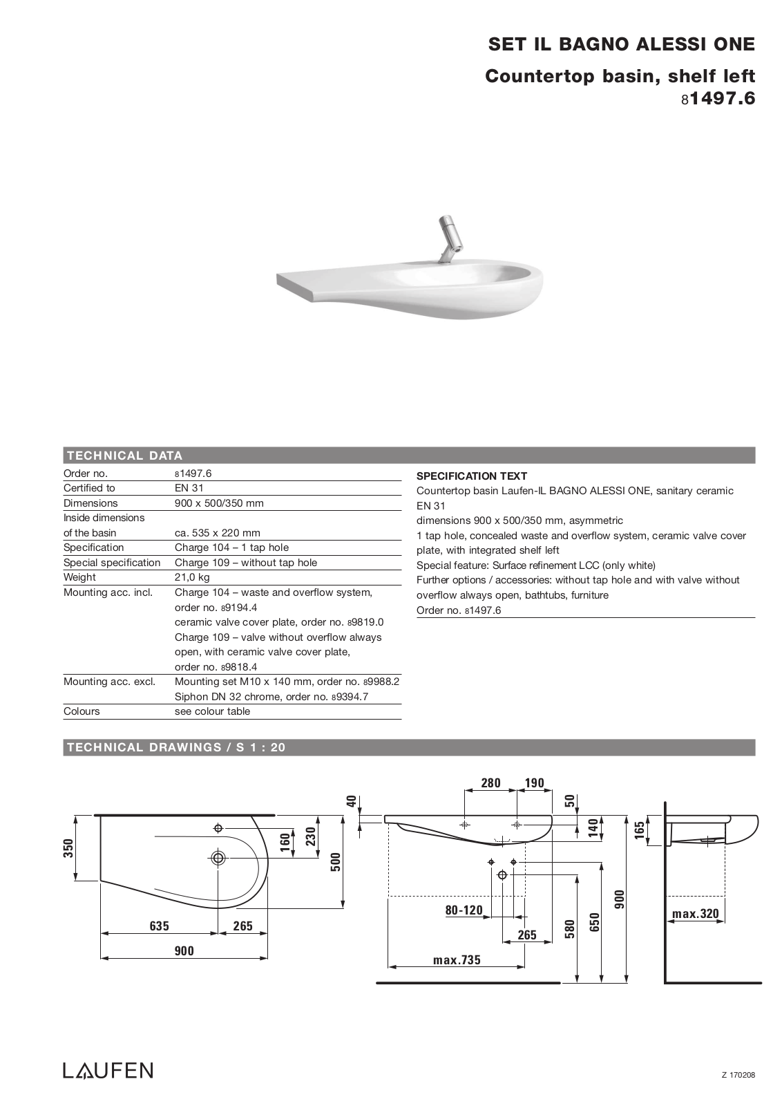 Laufen 8.1497.6 Datasheet - ManualMachine.com