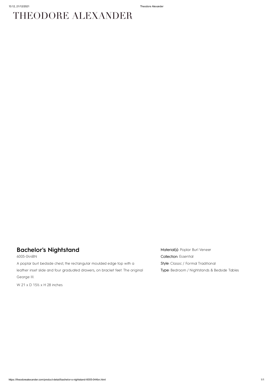 Theodore Alexander FPLJ1001 Specifications - ManualMachine.com