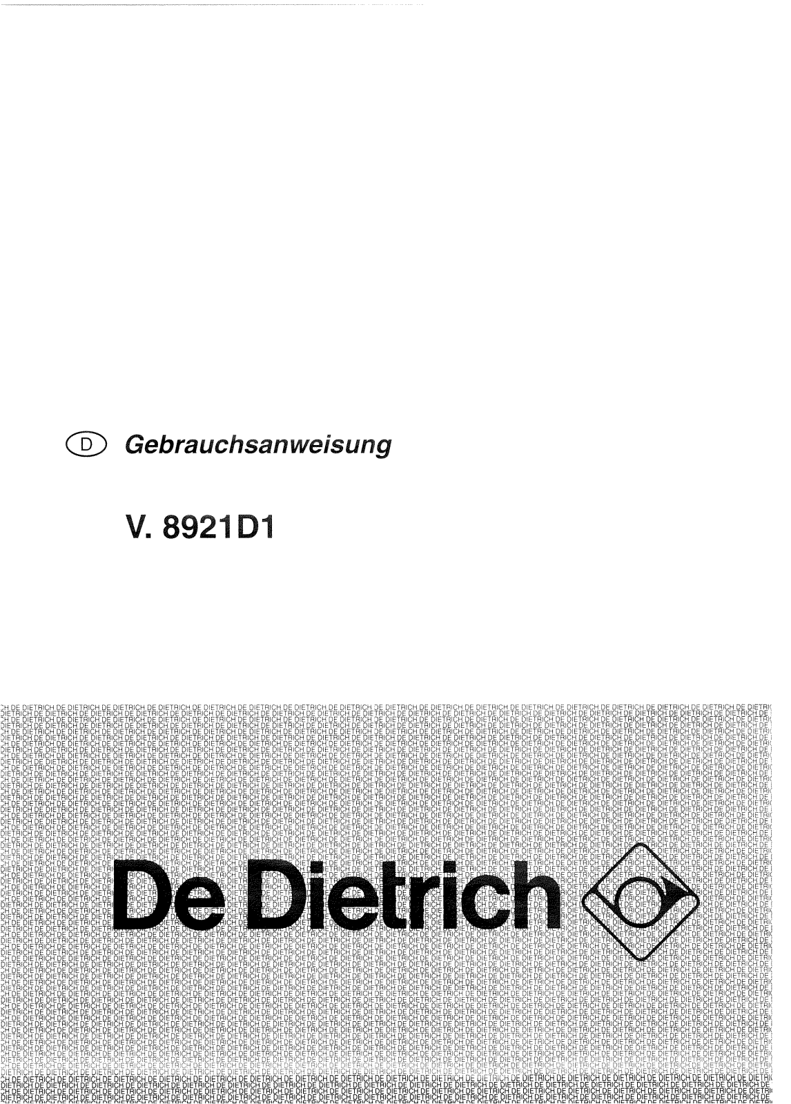 De dietrich VN8921D1, VW8921D1, VM8921D1 User Manual