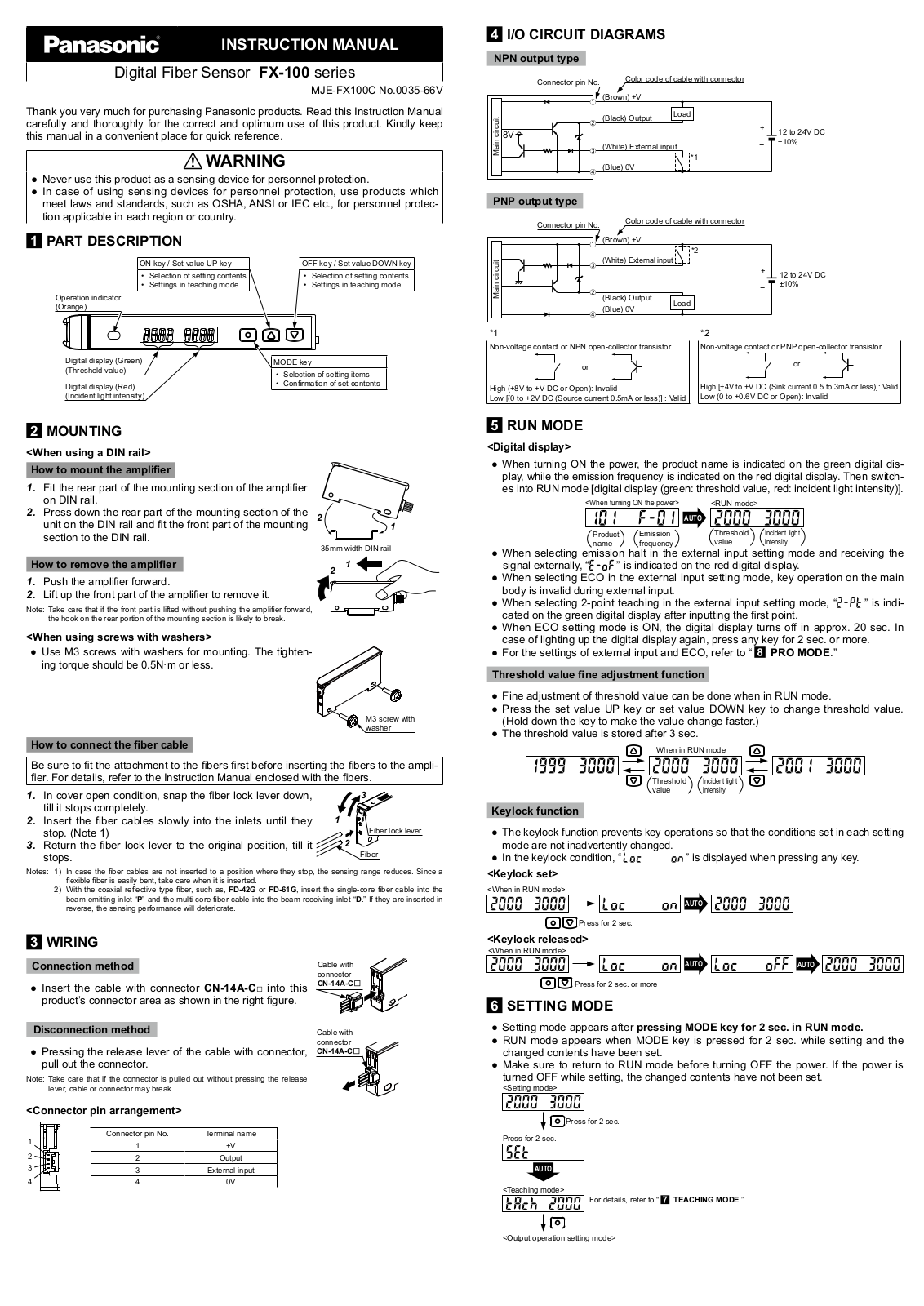 Panasonic FX-100, MJE-FX100C Instruction Manual