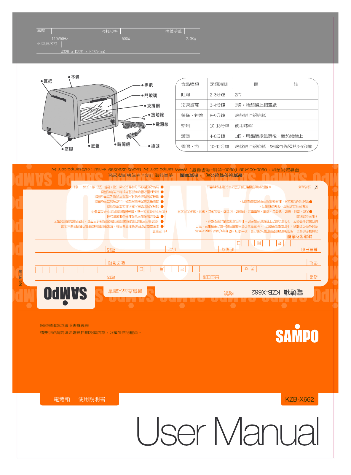 SAMPO KZB-X662 User Manual