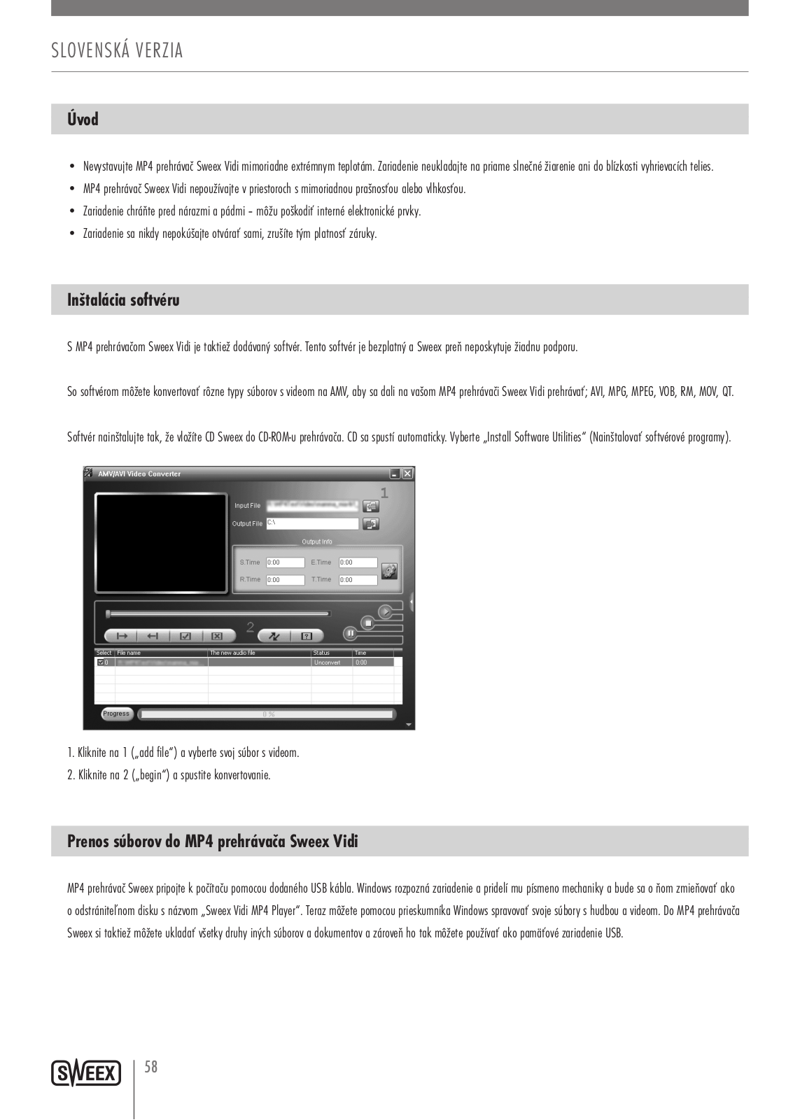 Sweex MP480 QUICK START SHEET