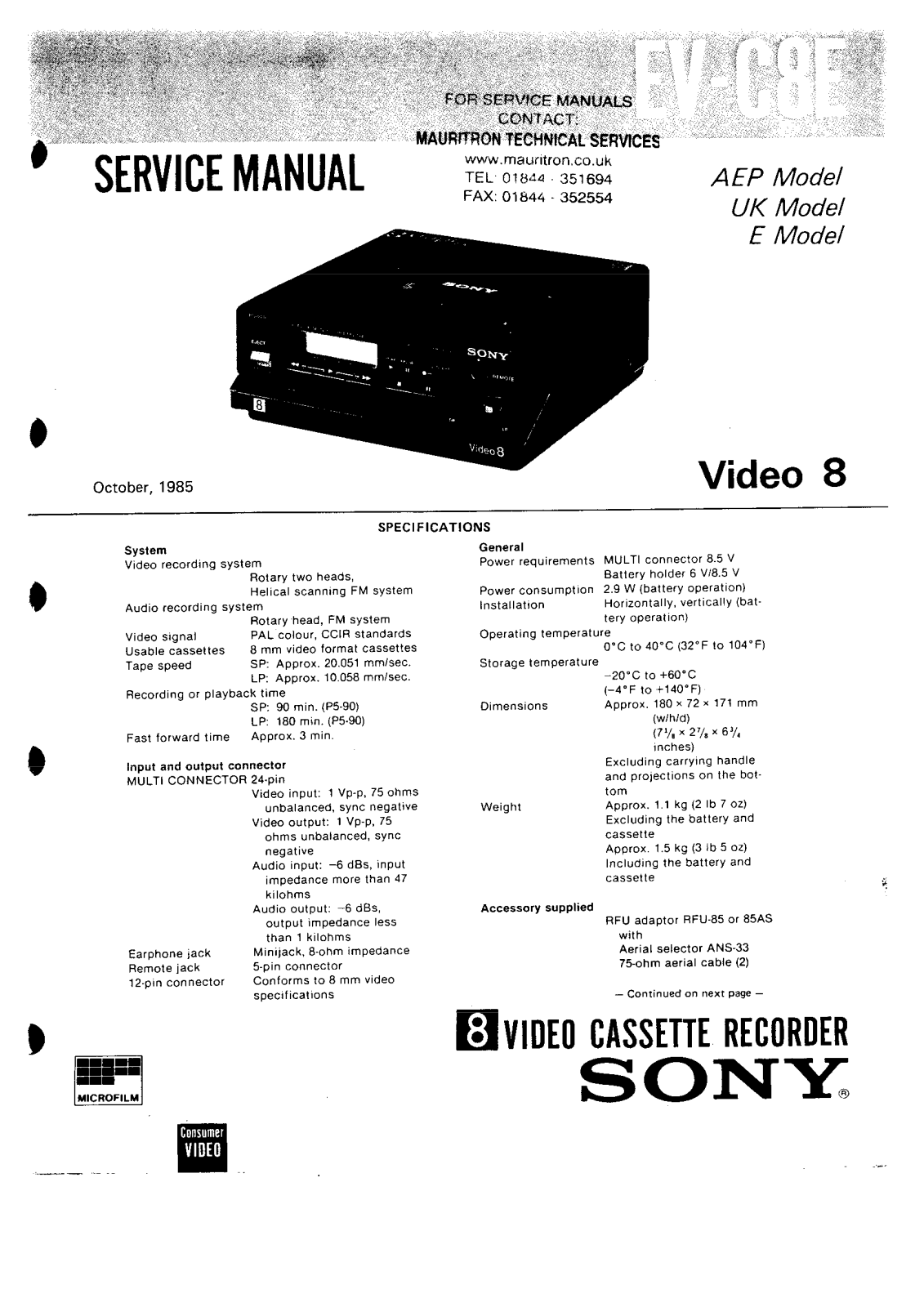 Sony EVC-8-E Service manual