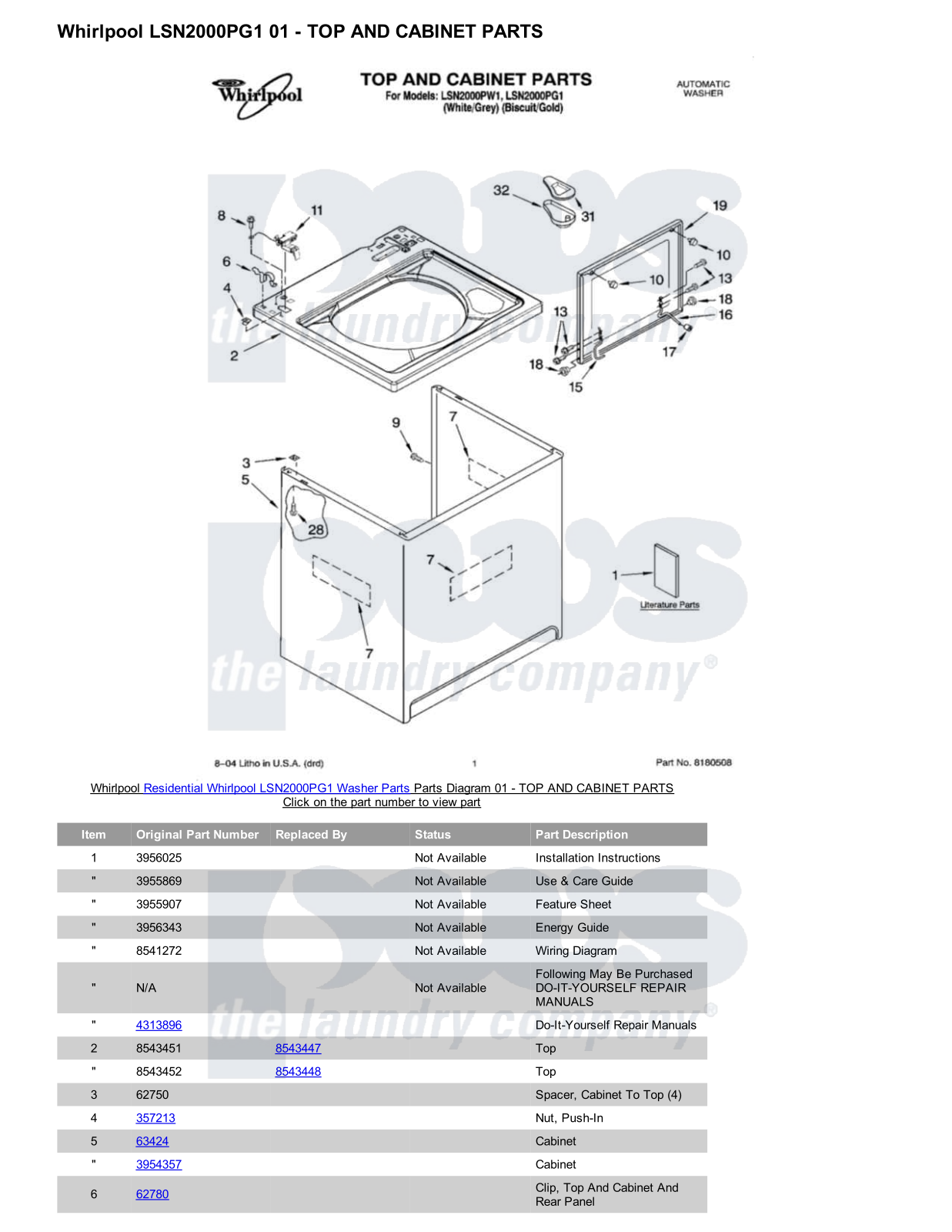 Whirlpool LSN2000PG1 Parts Diagram