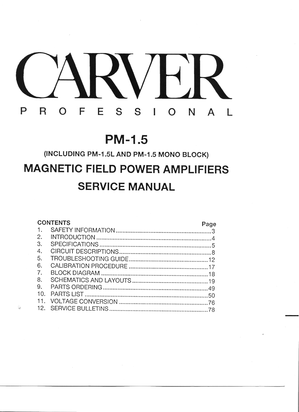 Carver Professional PM-1.5 Service manual