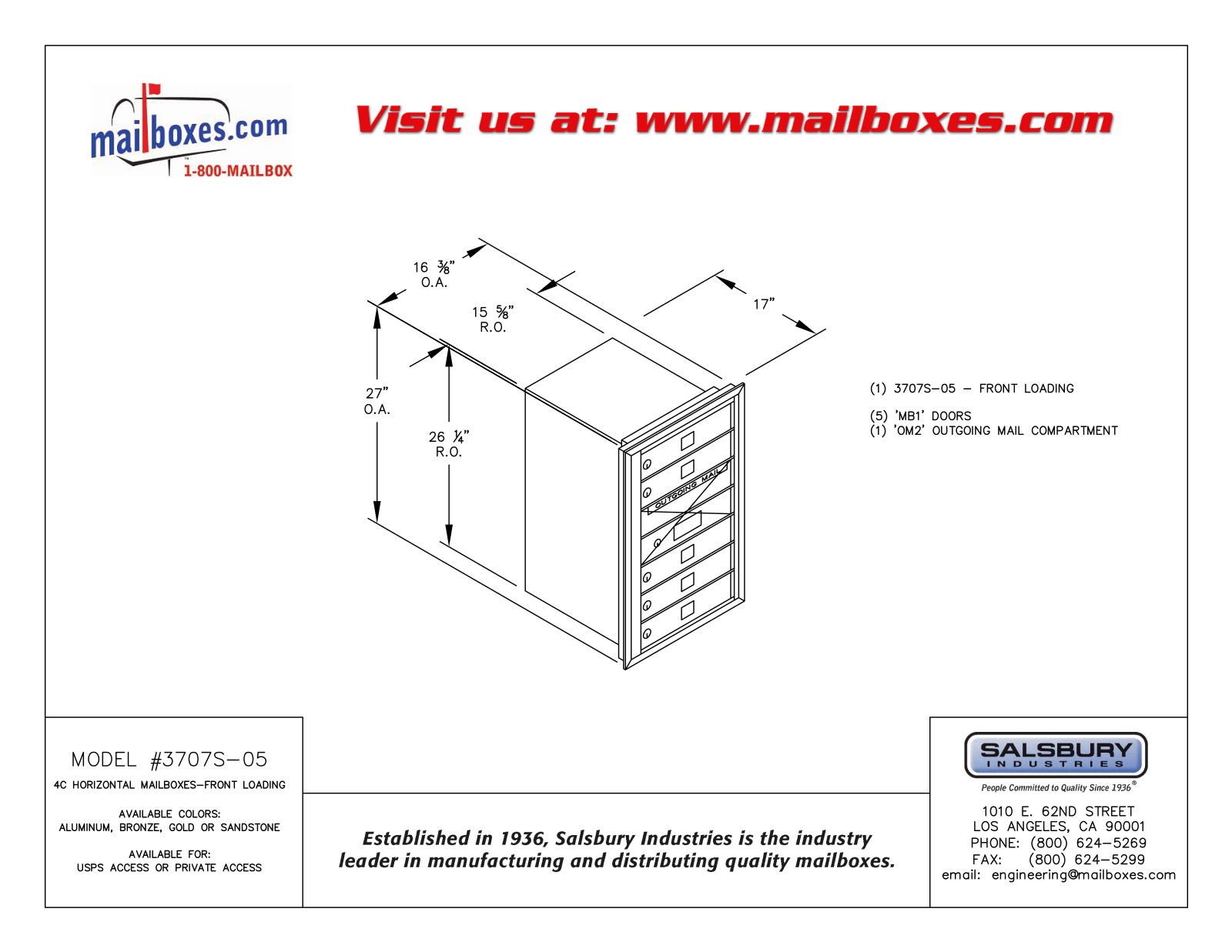 Salsbury Industries 3707S05ZFP, 3707S05ZFU User Manual