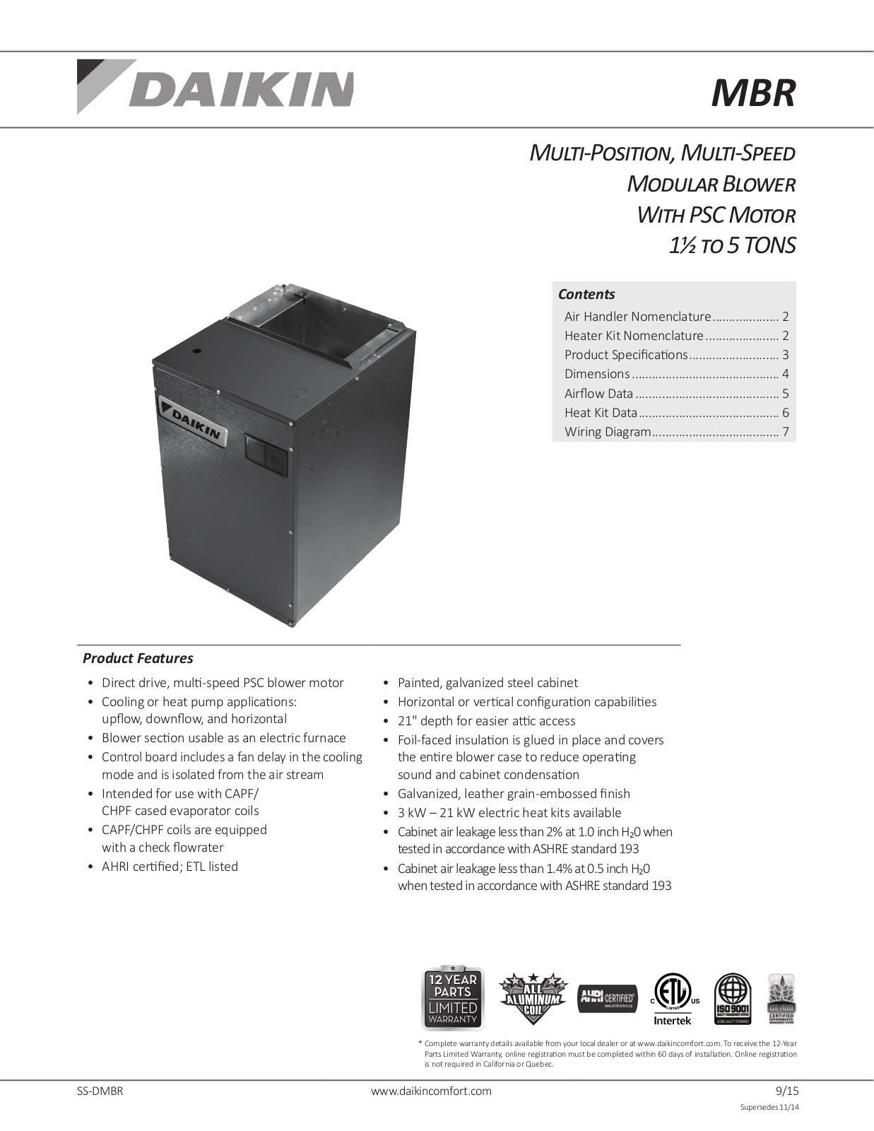 Goodman MBR1600AA-1 User Manual