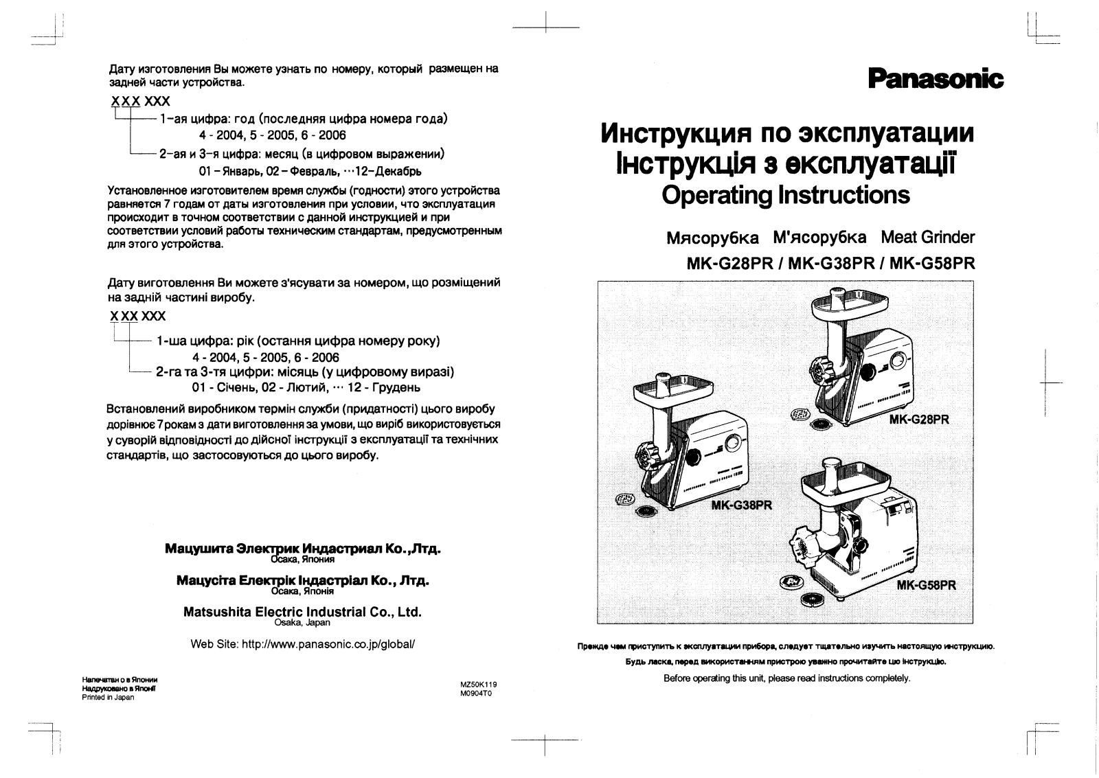 PANASONIC MK-G58PR User Manual