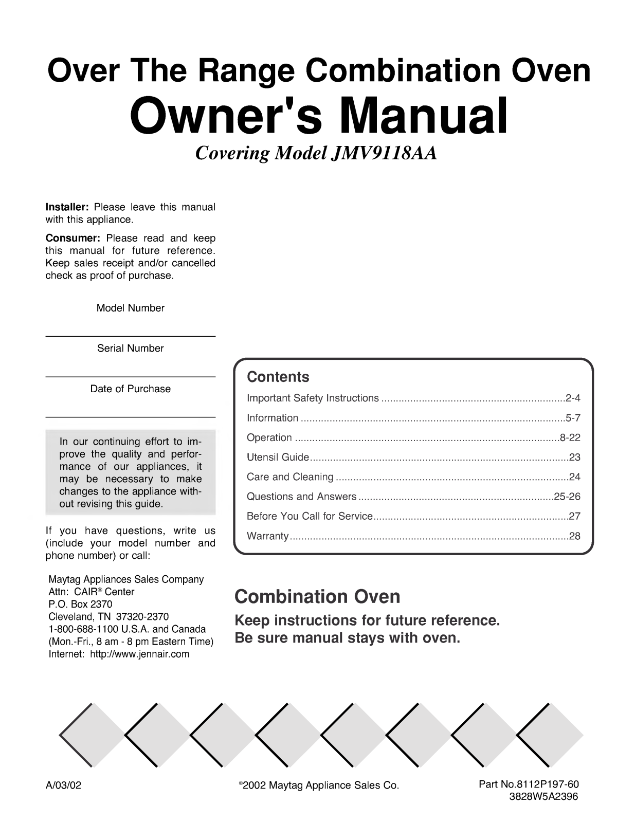 LG JMV9118AAQ, JMV9118AAB, JMV9118AAW User Manual