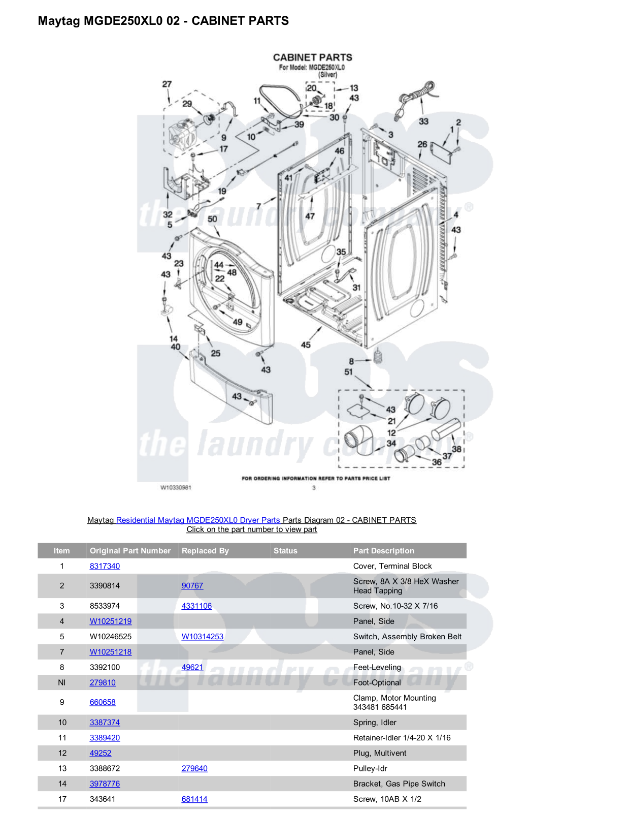 Maytag MGDE250XL0 Parts Diagram