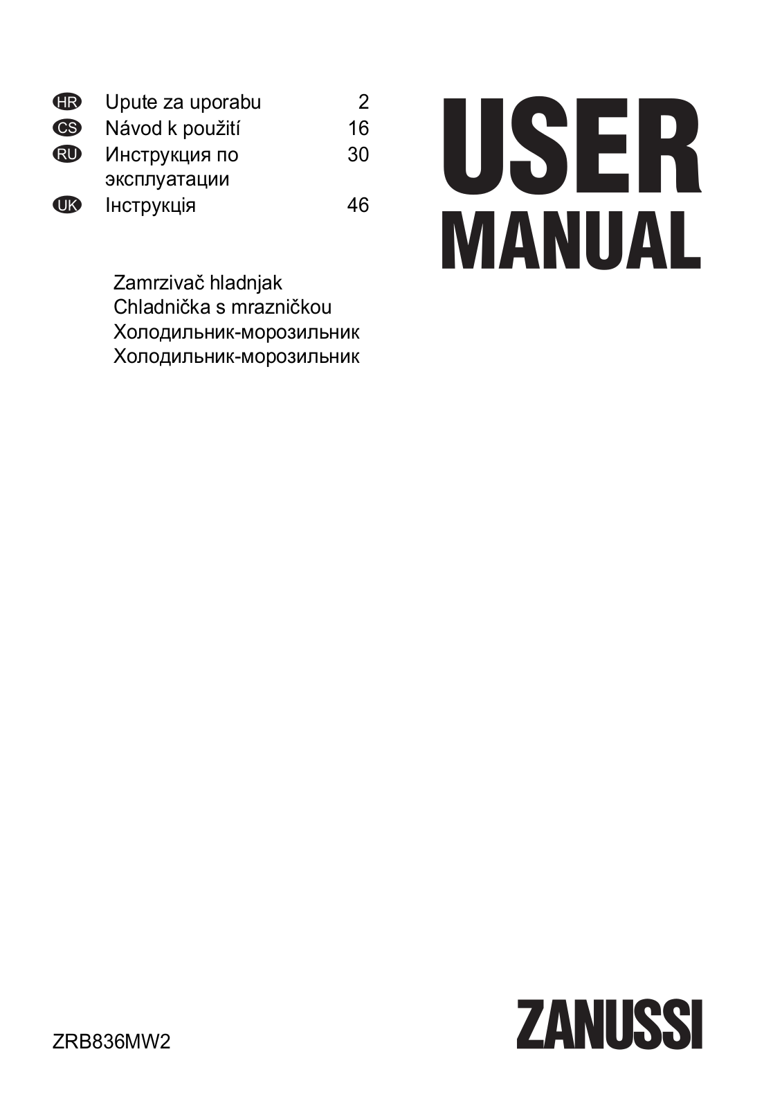 Zanussi ZRB836MW2 User Manual