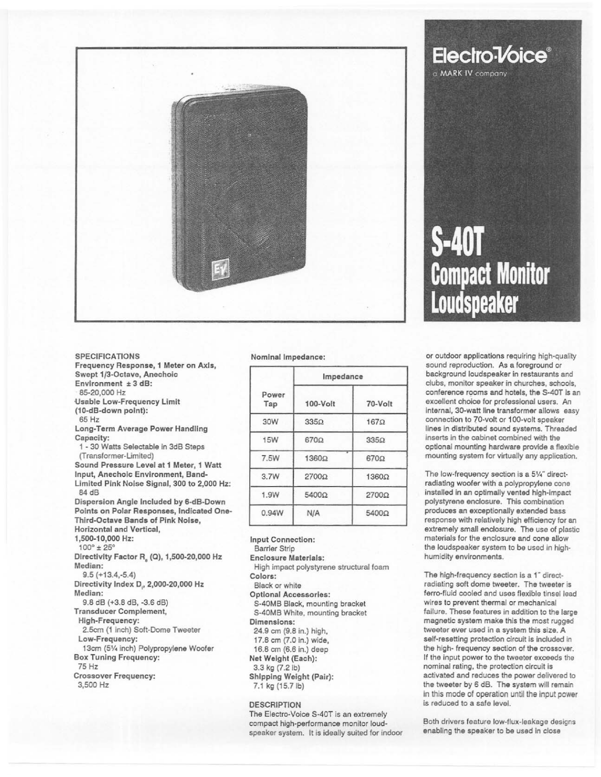 Electro-Voice S-40T User Manual