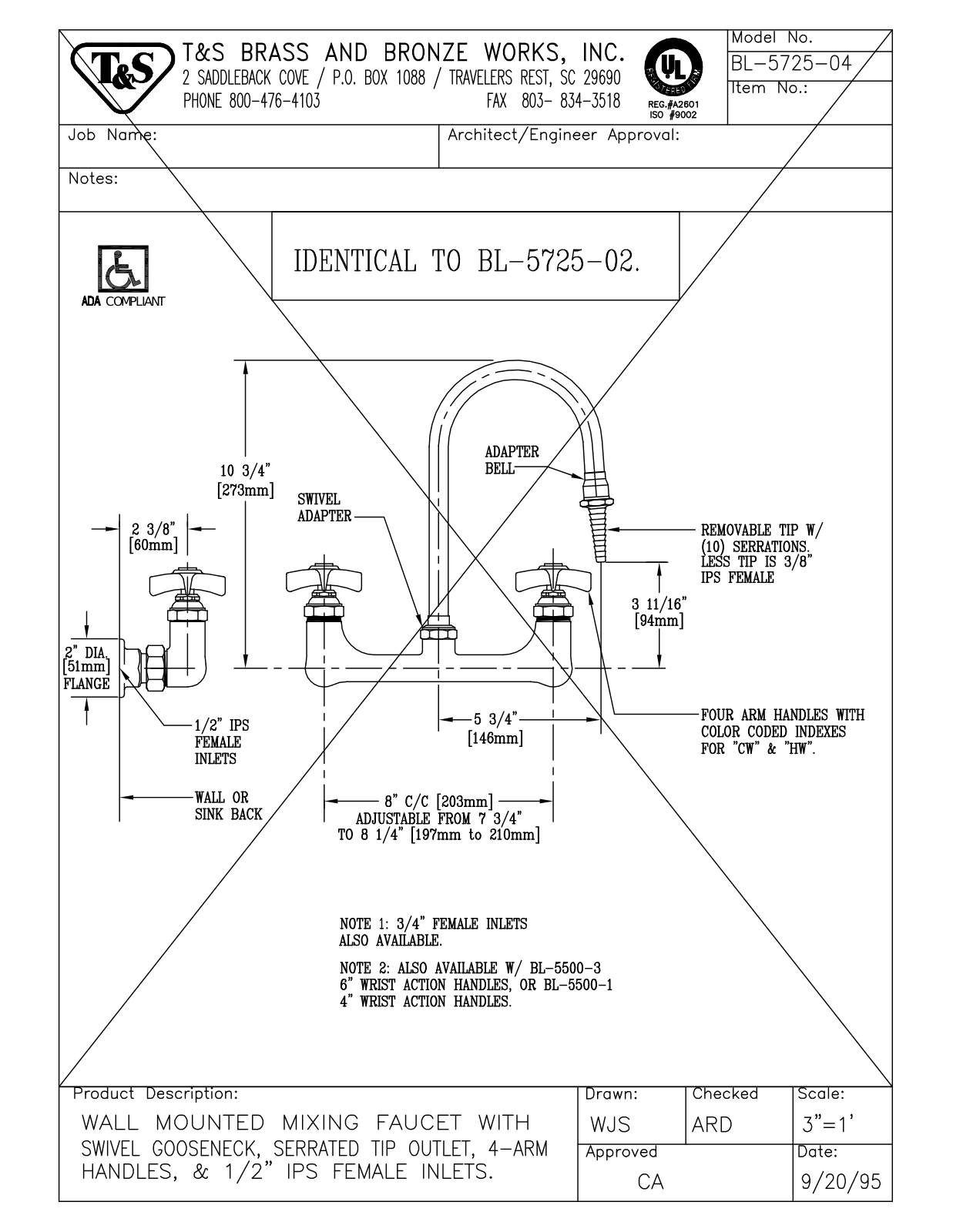 T&S Brass BL-5725-04 User Manual