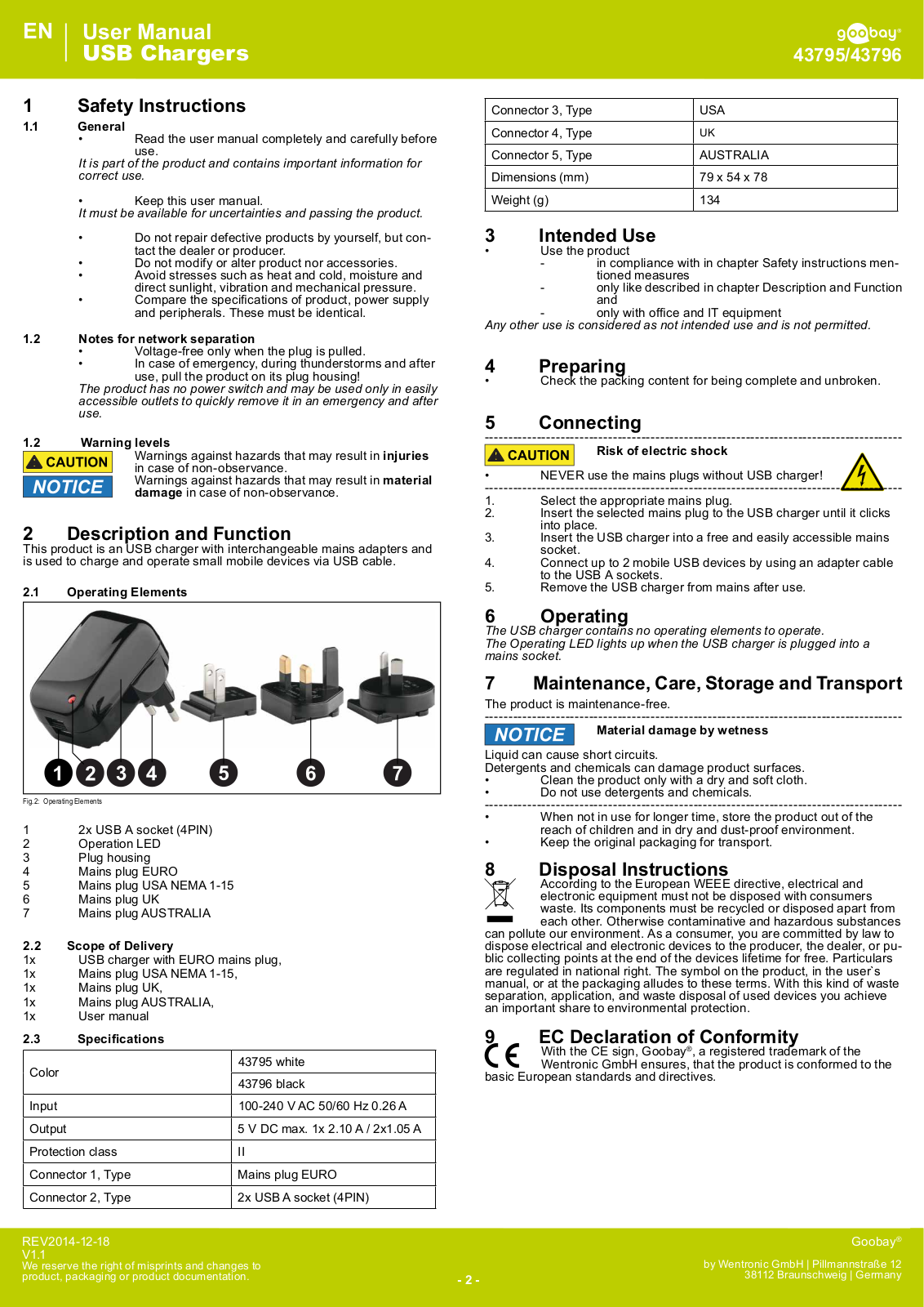 Goobay USB Chargers User manual