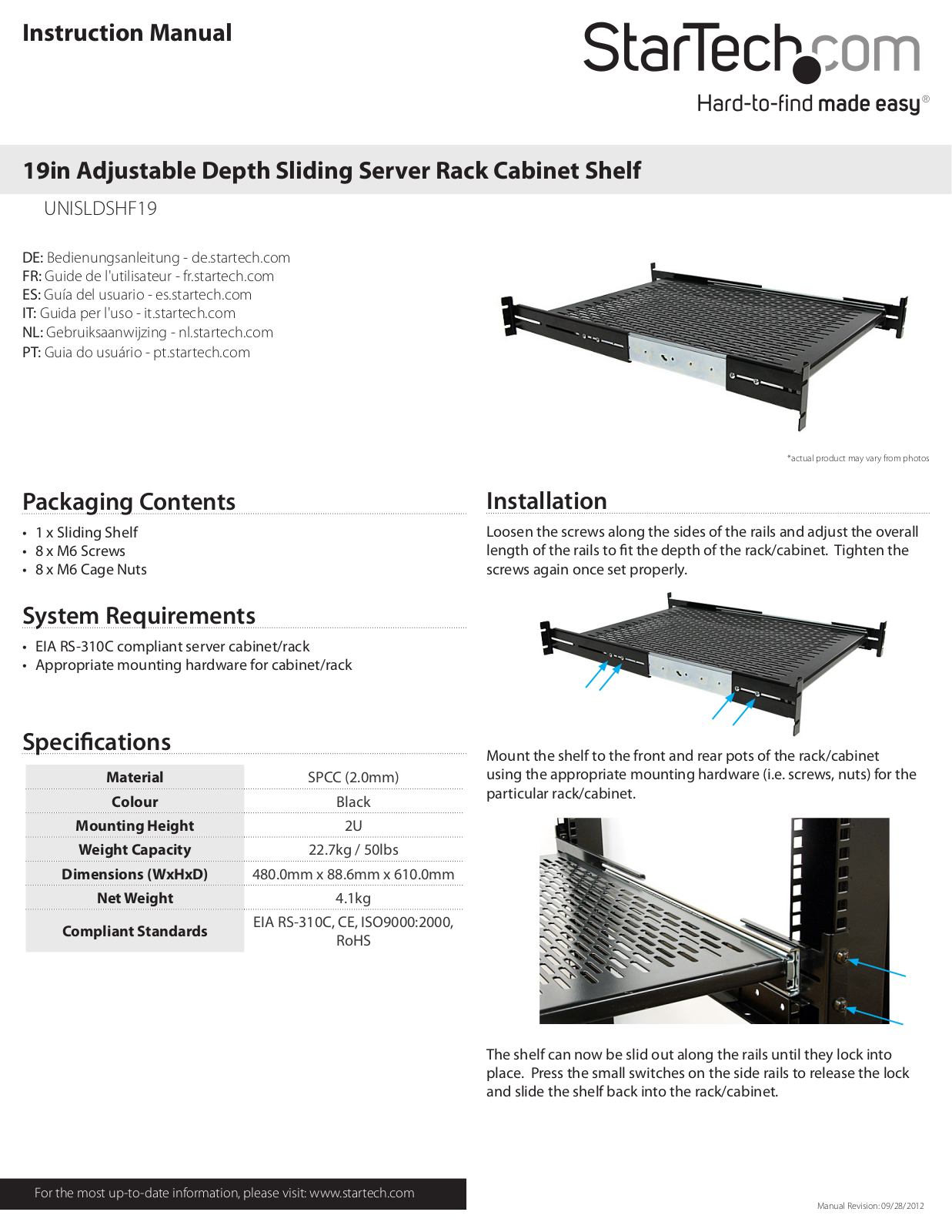 StarTech.com UNISLDSHF19 User Manual