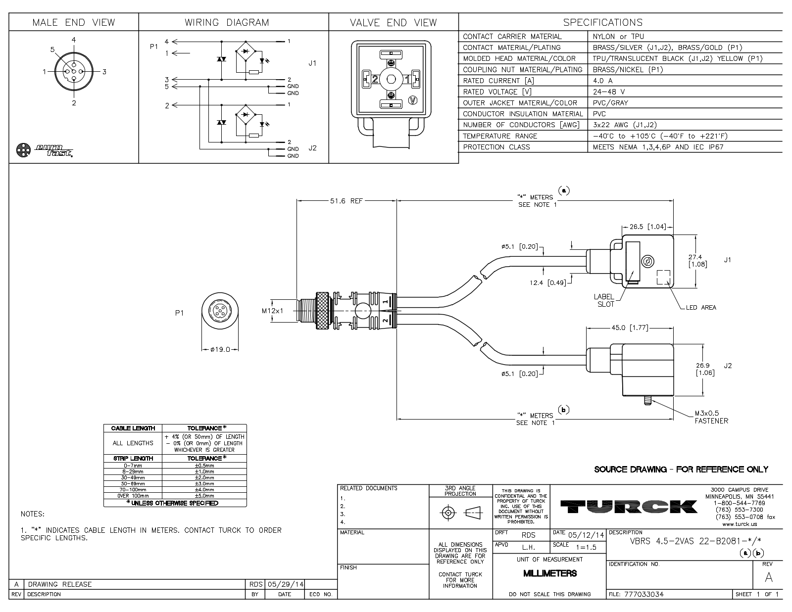 Turck VBRS4.5-2VAS22-B2081-1/1 Specification Sheet