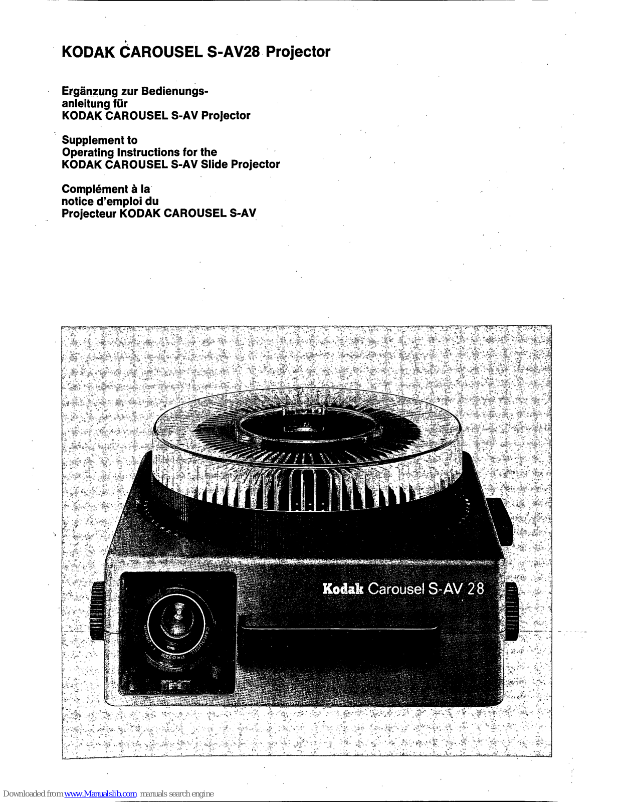 Kodak Carousel S-AV28 Supplement To Operating Instructions