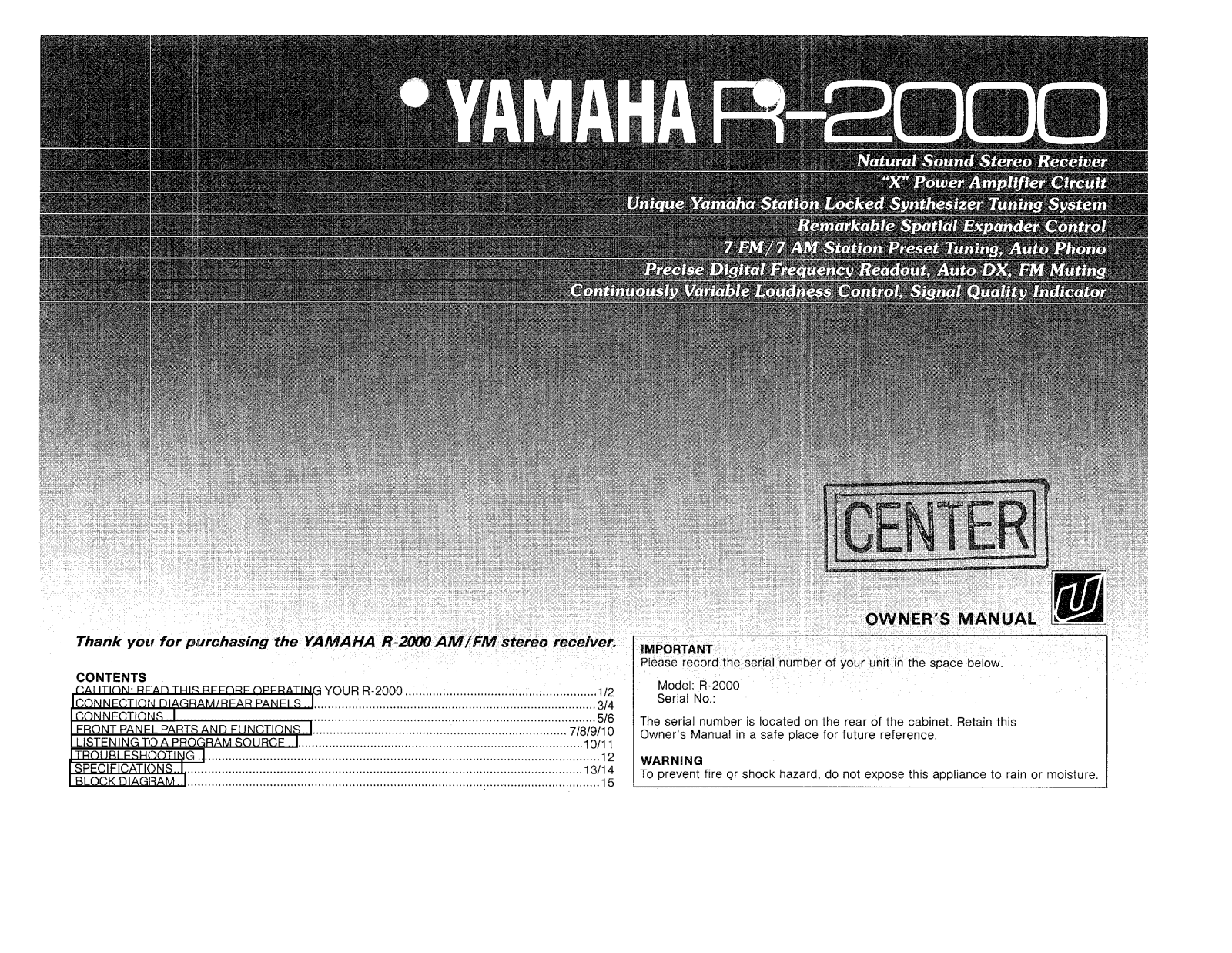 YAMAHA R-20 User Manual