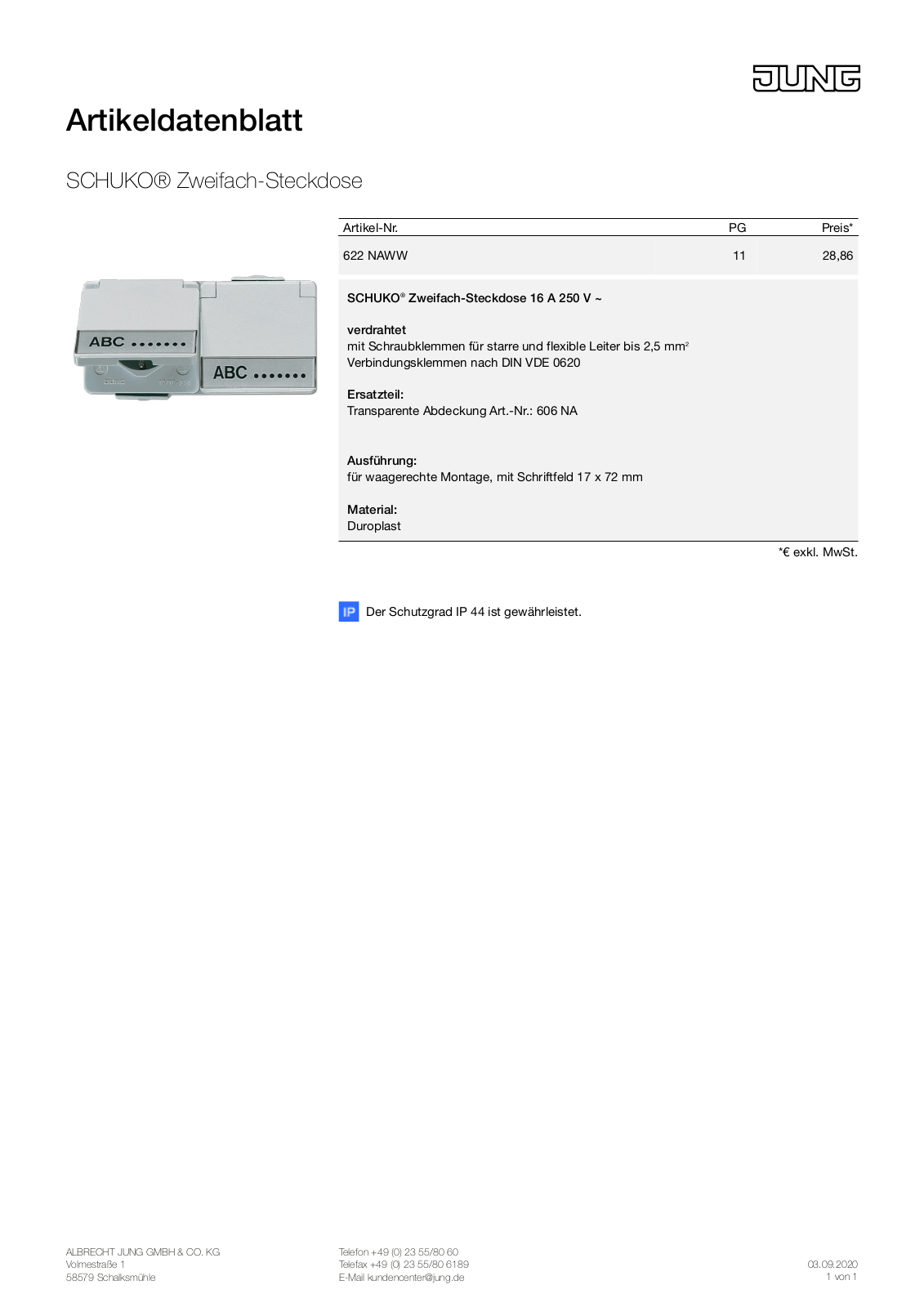 Jung 622 NAWW User Manual