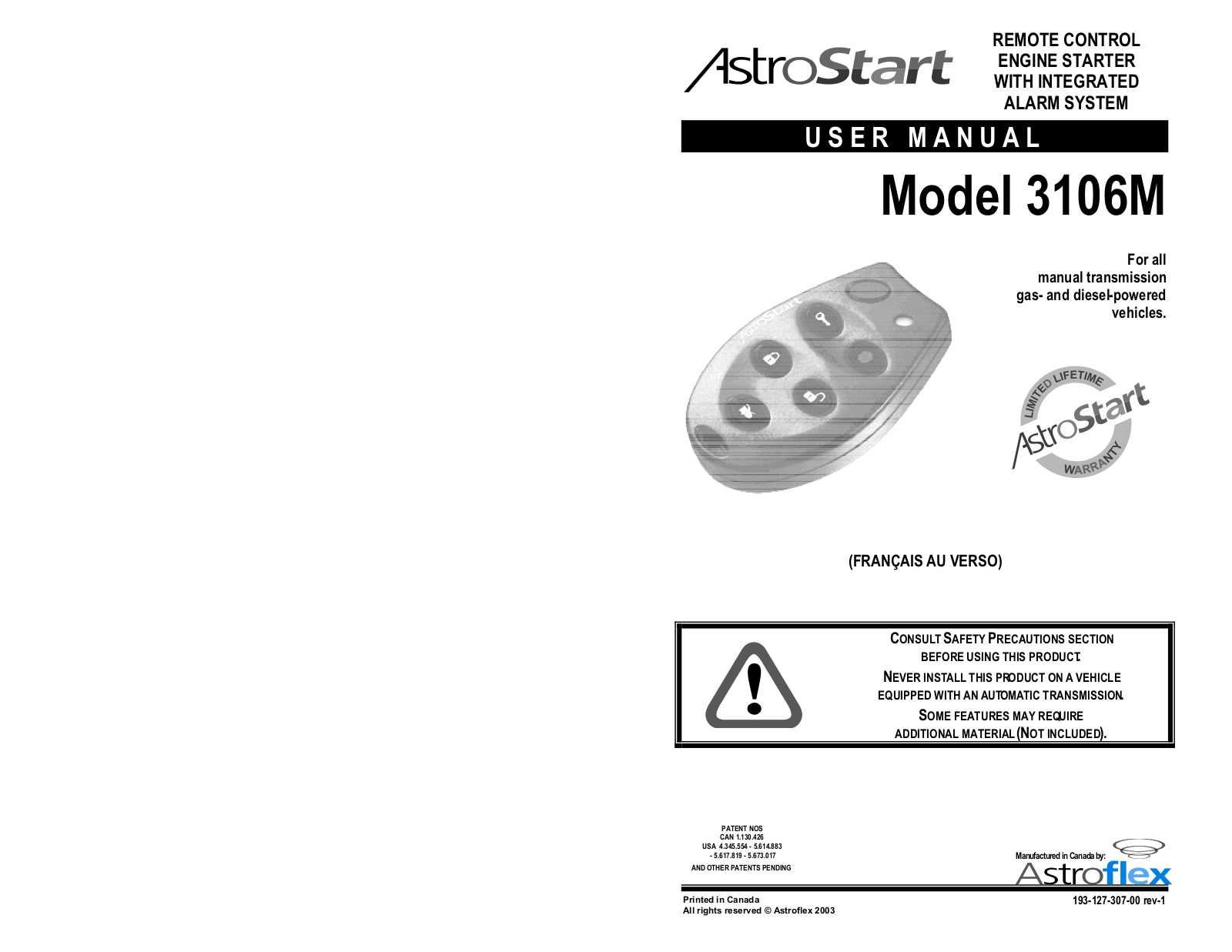 AstroStart 3106M User Manual