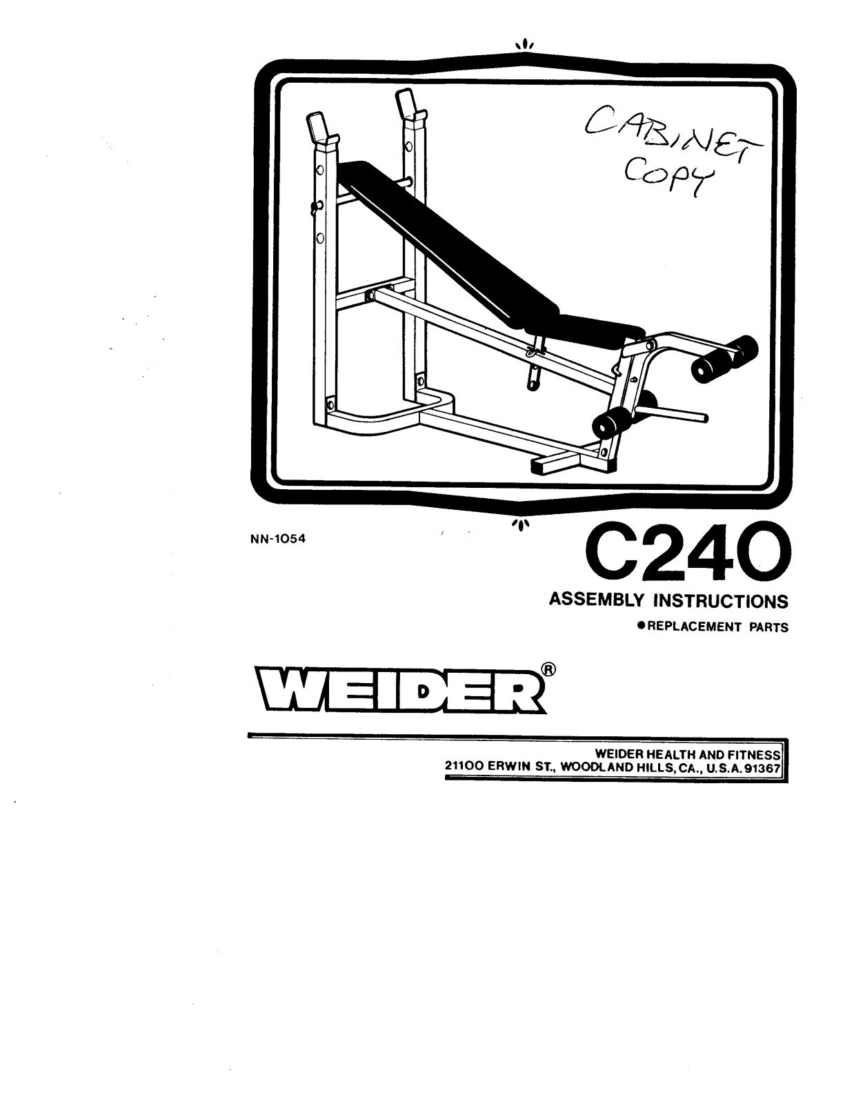 Weider C240 Owner's Manual