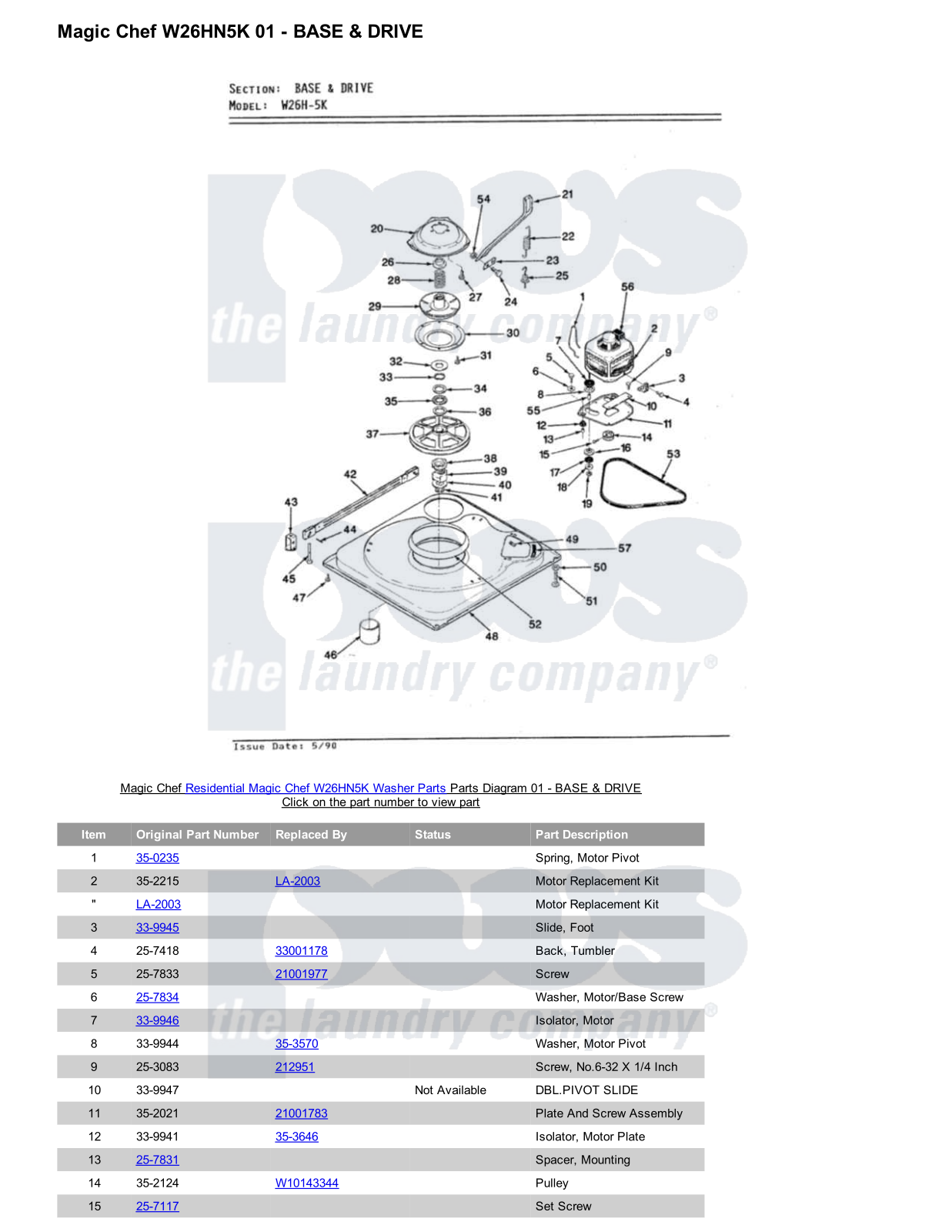 Magic Chef W26HN5K Parts Diagram